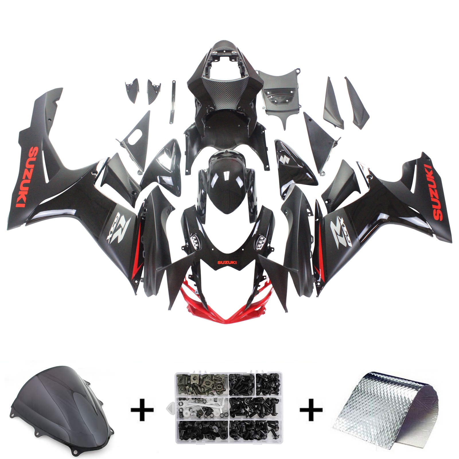 Amotopart Suzuki 2011-2024 GSXR 600/750 noir avec kit de carénage ligne rouge