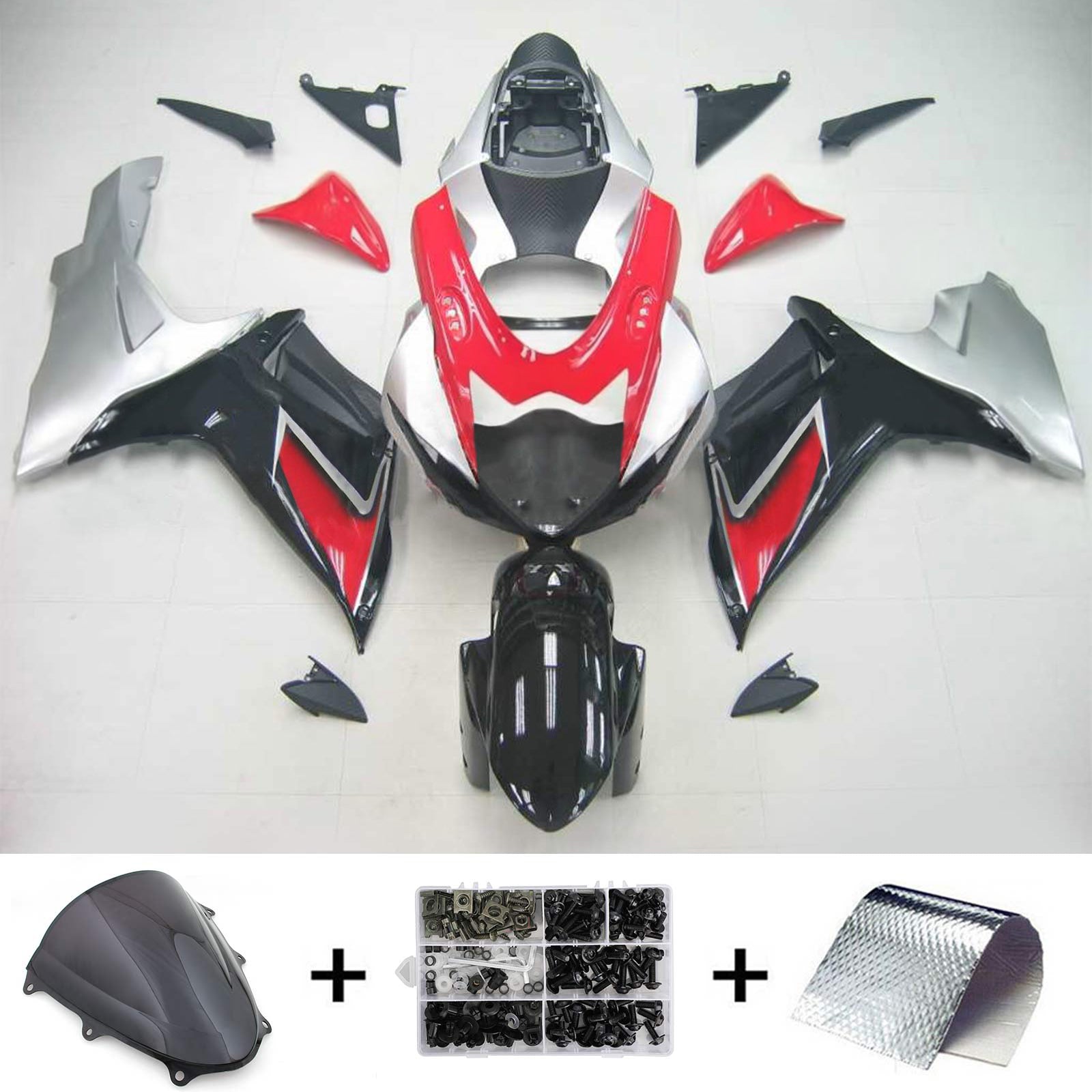 Amotopart Suzuki 2011-2026 GSXR 600/750 Black Sliver Fairing Kit