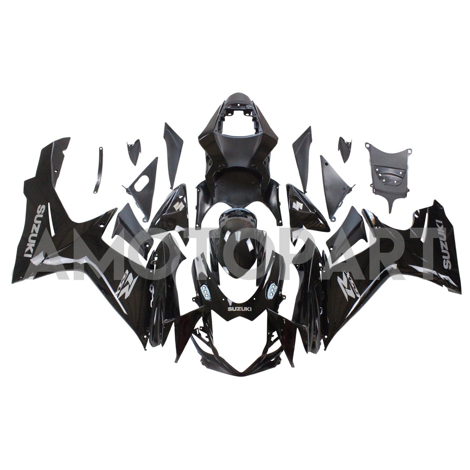 Amotopart Suzuki 2011-2025 GSXR 600/750 Black With White Logo Fairing Kit