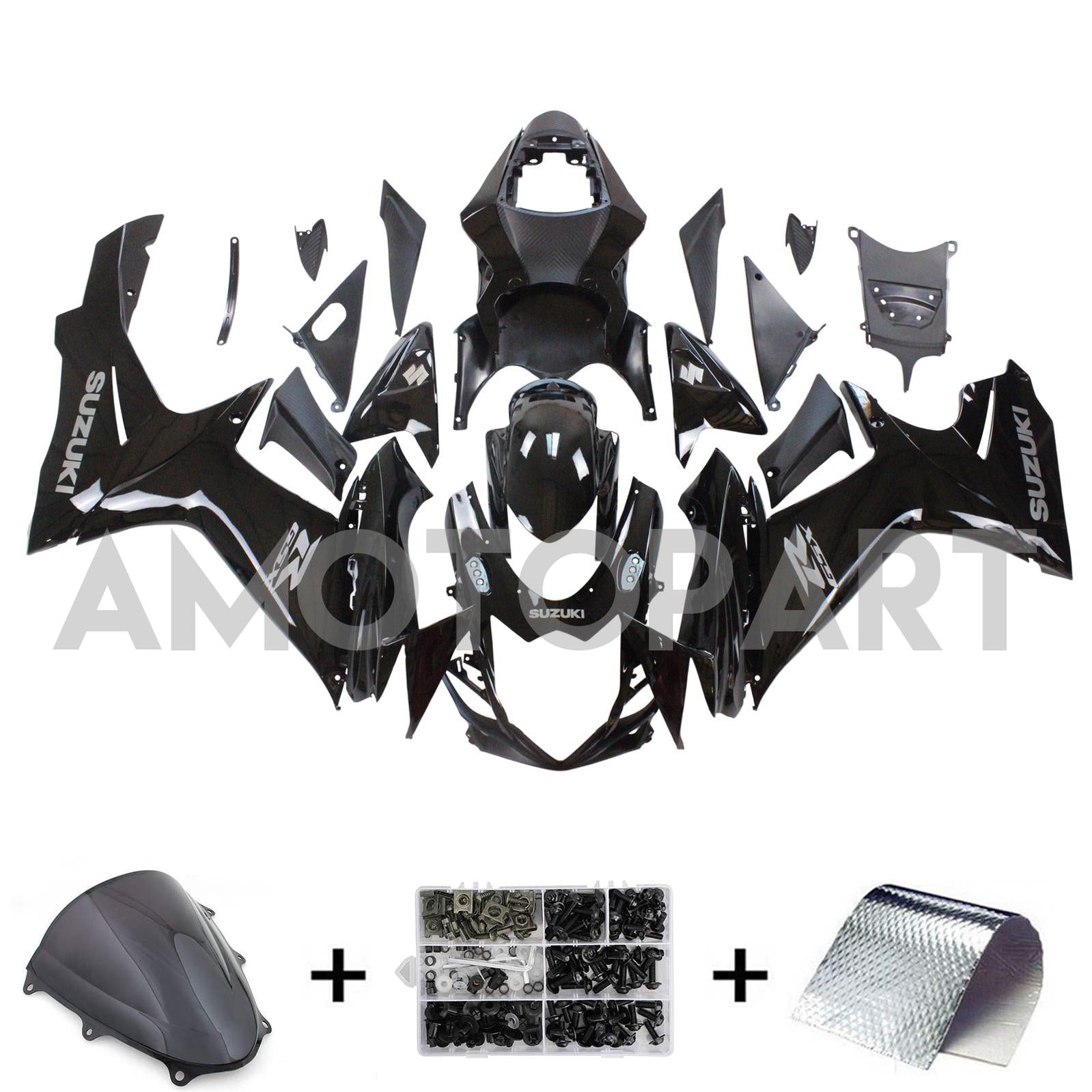 Amotopart Suzuki 2011-2025 GSXR 600/750 Black With White Logo Fairing Kit