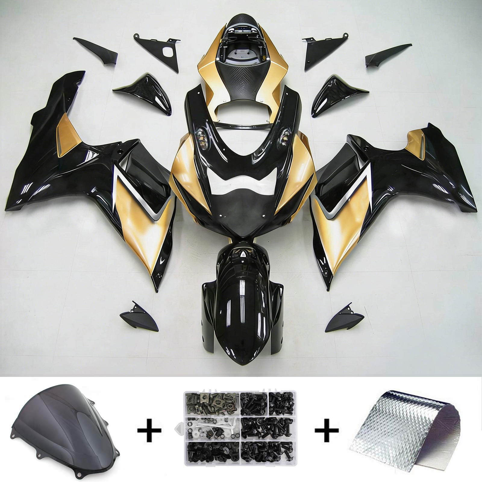 Amotopart Suzuki 2011–2026 GSXR 600/750 Schwarz-Goldenes Verkleidungsset