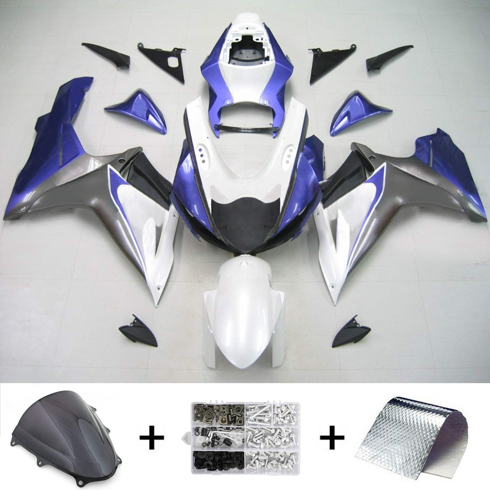 Amotopart Suzuki 2011-2026 GSXR 600/750 White Grey Fairing Kit