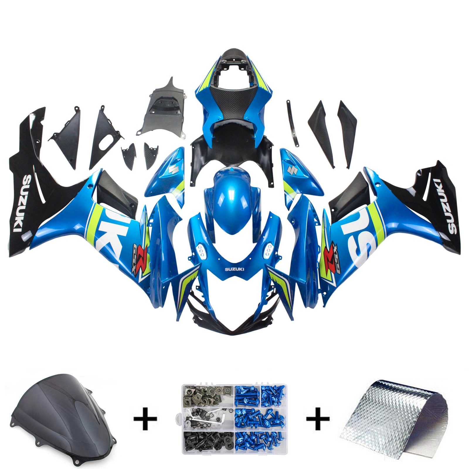 Amotopart Suzuki 2011-2024 GSXR 600/750 Blue With Black Fairing Kit