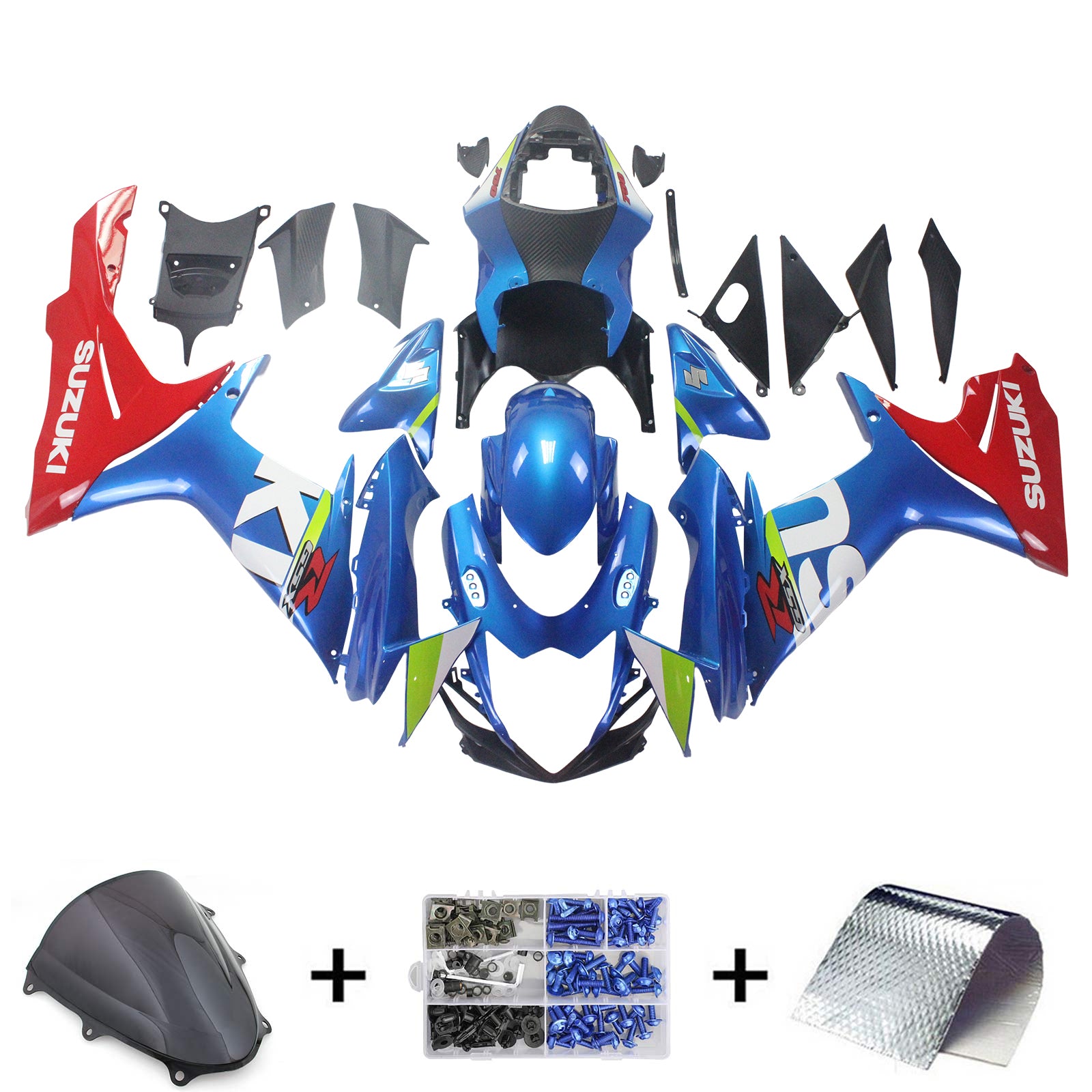 Amotopart Suzuki 2011-2024 GSXR 600/750 Kit de carénage bleu rouge