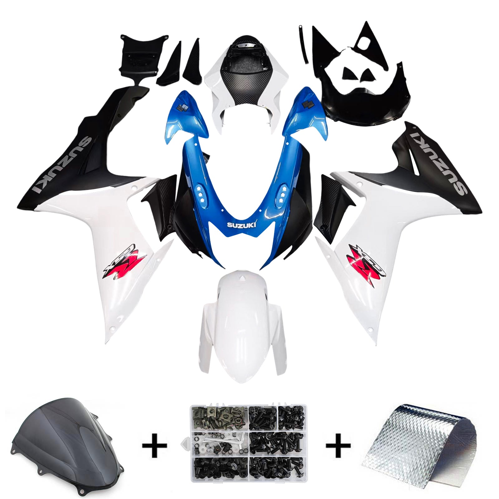 Amotopart Suzuki 2011-2024 GSXR 600/750 Kit de carenado blanco azul