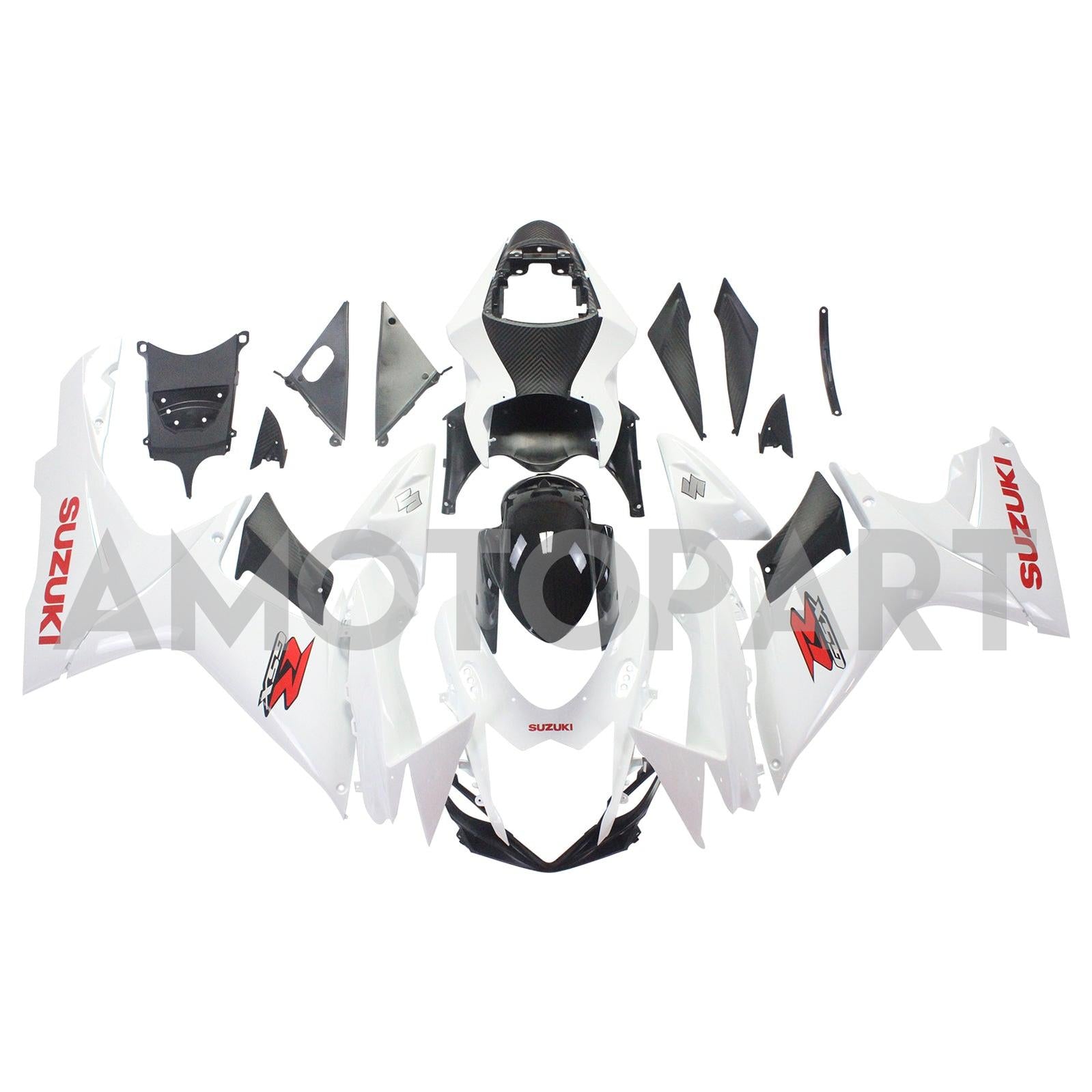 Amotopart Suzuki 2011-2025  GSXR 600/750 White With Red Logo Fairing Kit