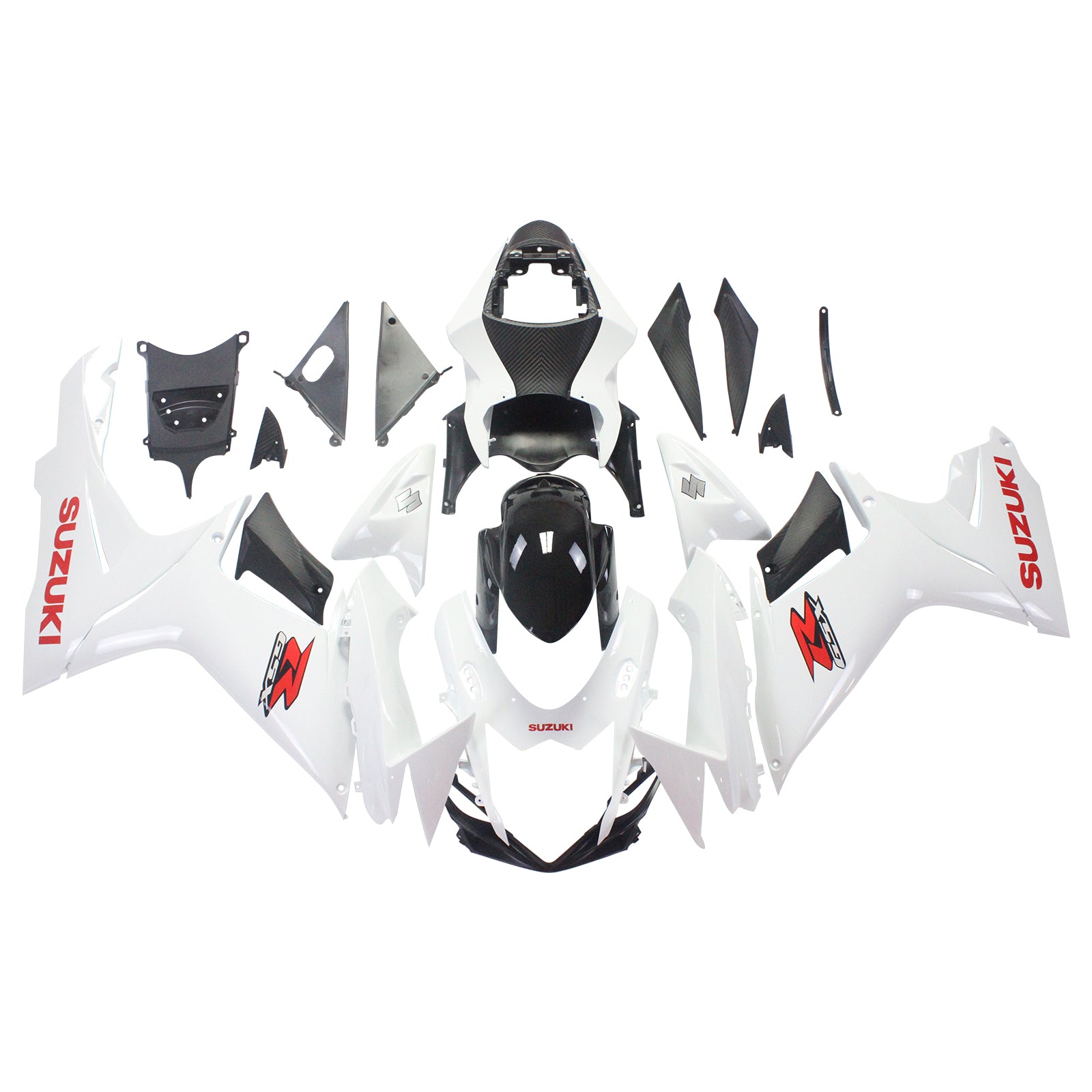 Amotopart Suzuki 2011-2024 GSXR 600/750 Kit de carenado blanco con logotipo rojo