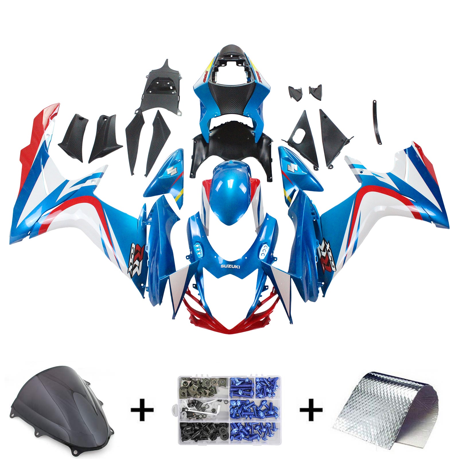 Amotopart Suzuki 2011-2024 GSXR 600/750 Kit de carénage bleu blanc rouge