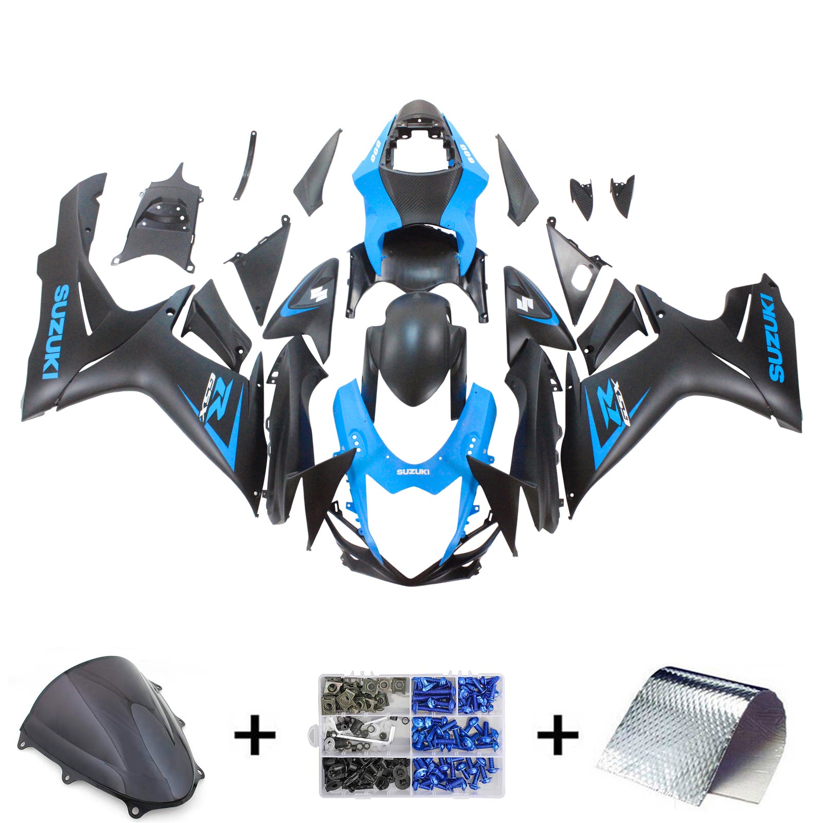 Amotopart Suzuki 2011-2024 GSXR 600/750 Matte Blue Black Fairing Kit