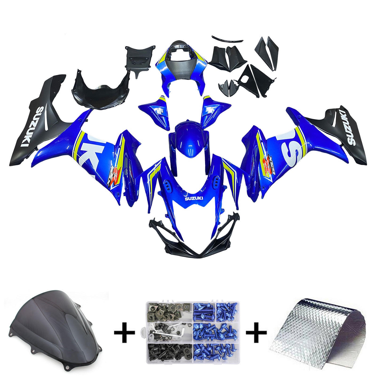 Amotopart 2011-2024 GSXR 600/750 Suzuki blu con kit carenatura accenti gialli