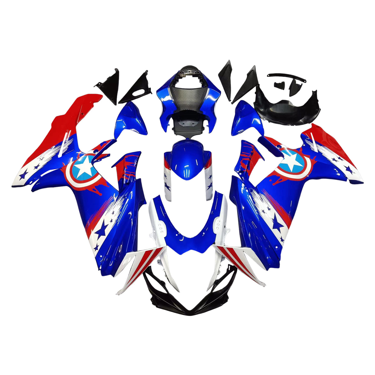 Amotopart 2011-2024 GSXR 600/750 Suzuki Blue&Red Captain America Fairing Kit