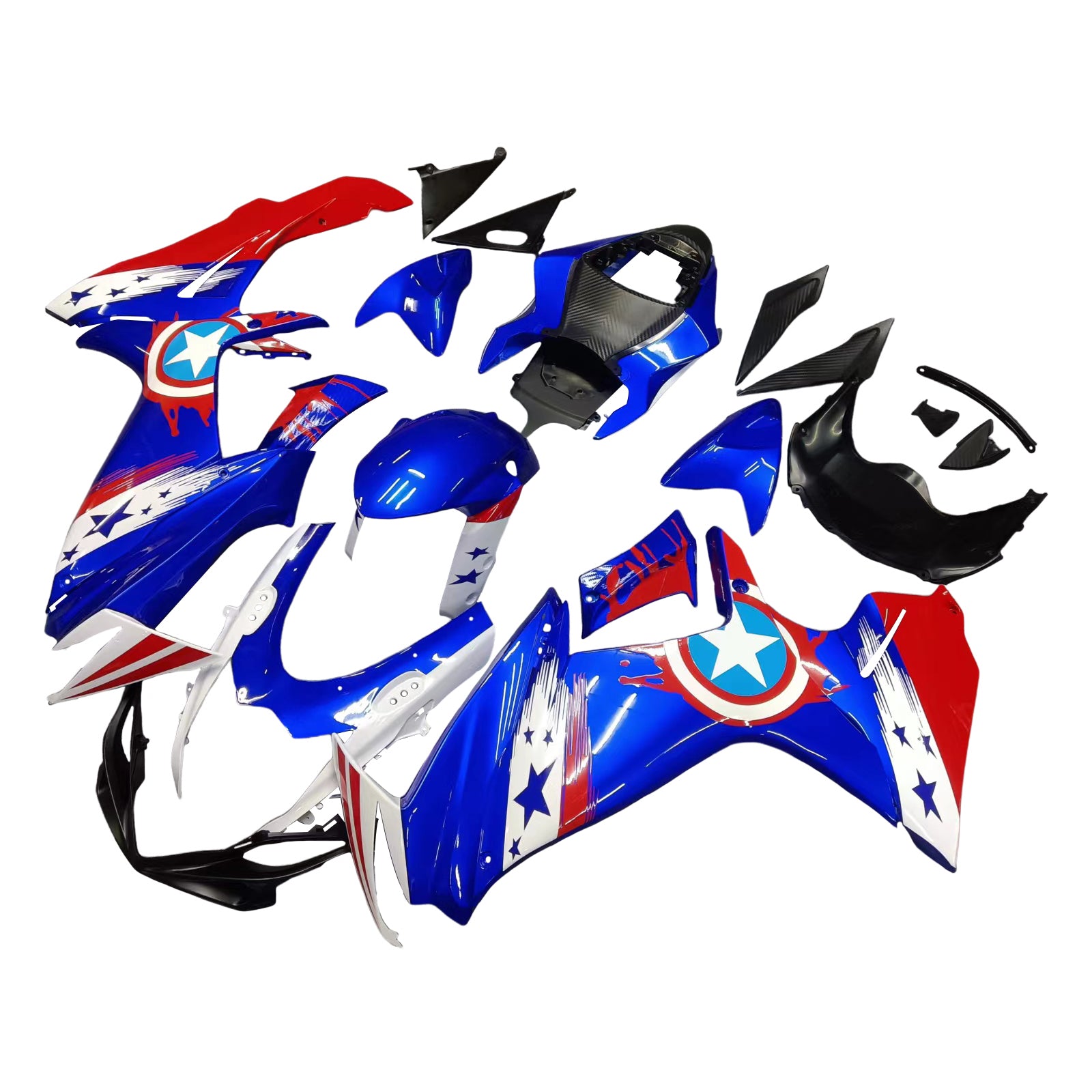 Amotopart 2011-2024 GSXR 600/750 Suzuki Blue&Red Captain America Fairing Kit