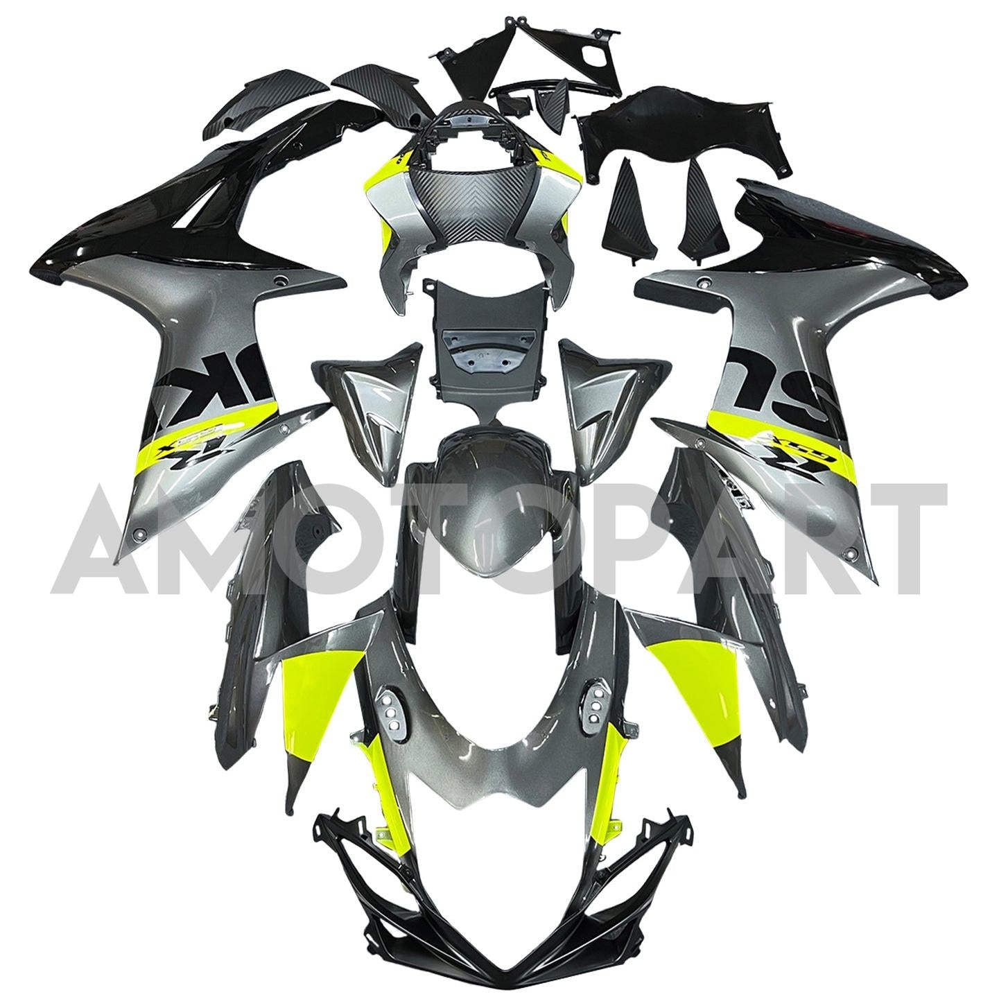 Amotopart 2011-2025 GSXR 600/750 Suzuki Gloss Grey&Yellow Fairing Kit