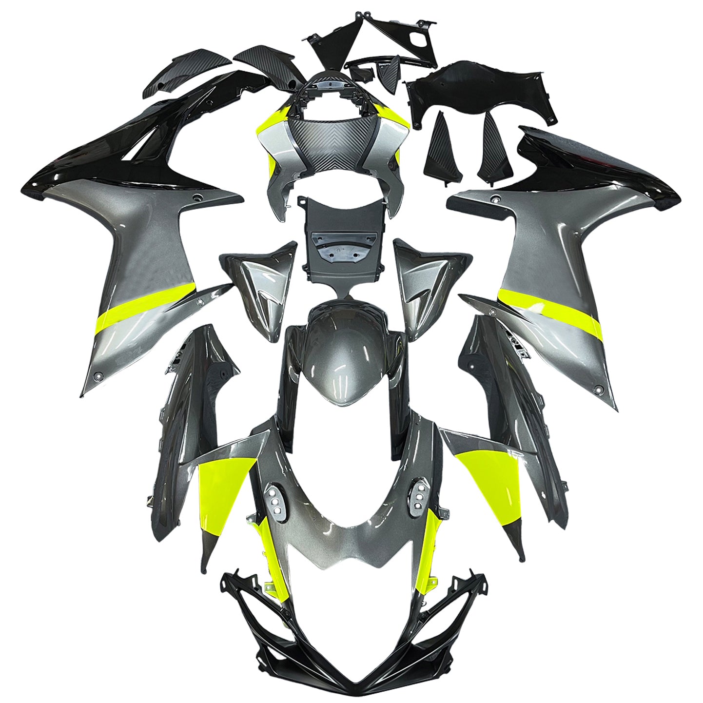 Amotopart 2011-2024 GSXR 600/750 スズキ グロスグレー&イエロー フェアリングキット