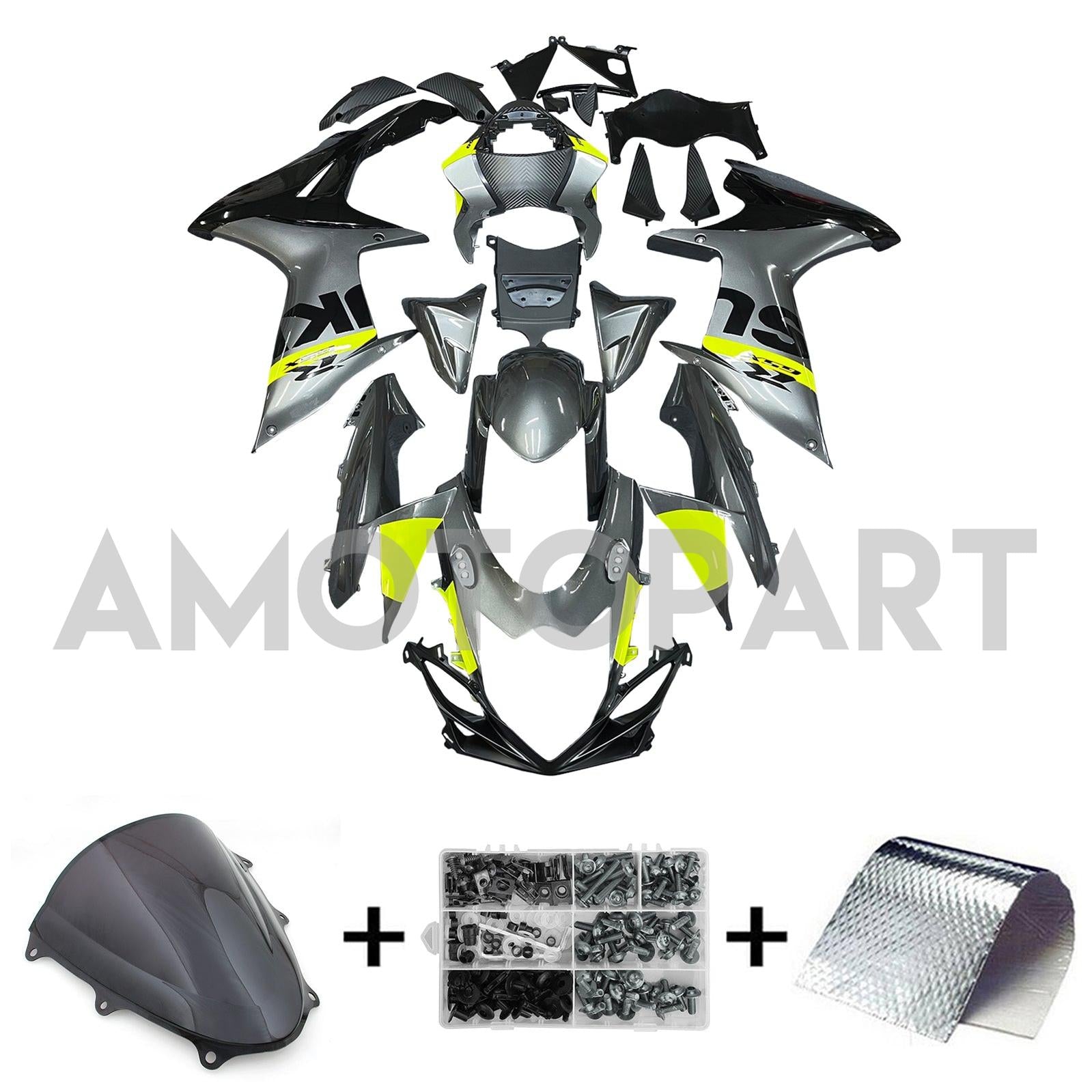 Amotopart 2011-2025 GSXR 600/750 Suzuki Gloss Grey&Yellow Fairing Kit