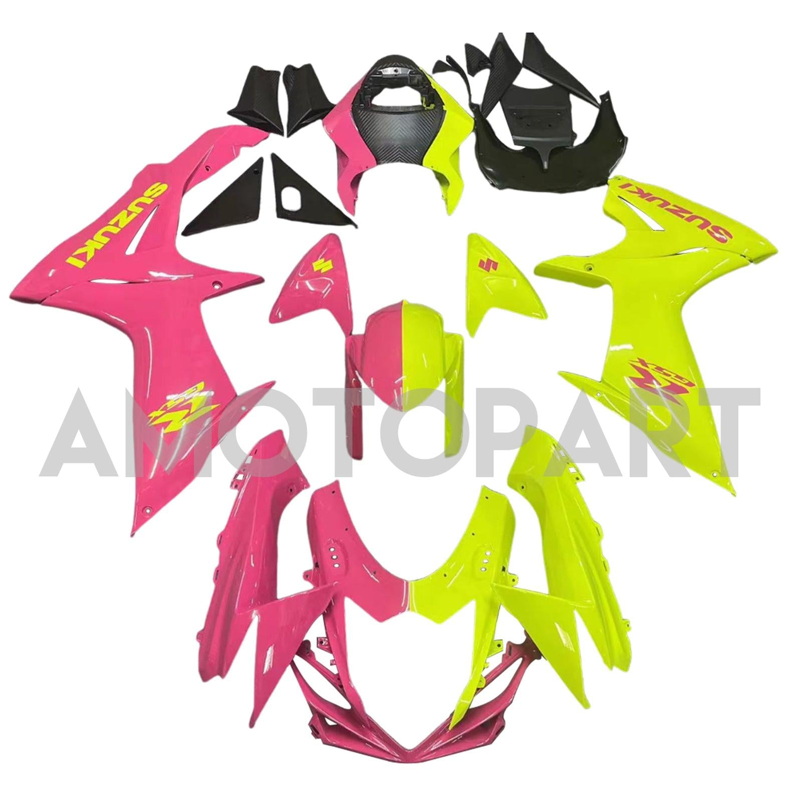 Amotopart 2011-2025 GSXR 600/750 Suzuki Half Pink Half Yellow Fairing Kit