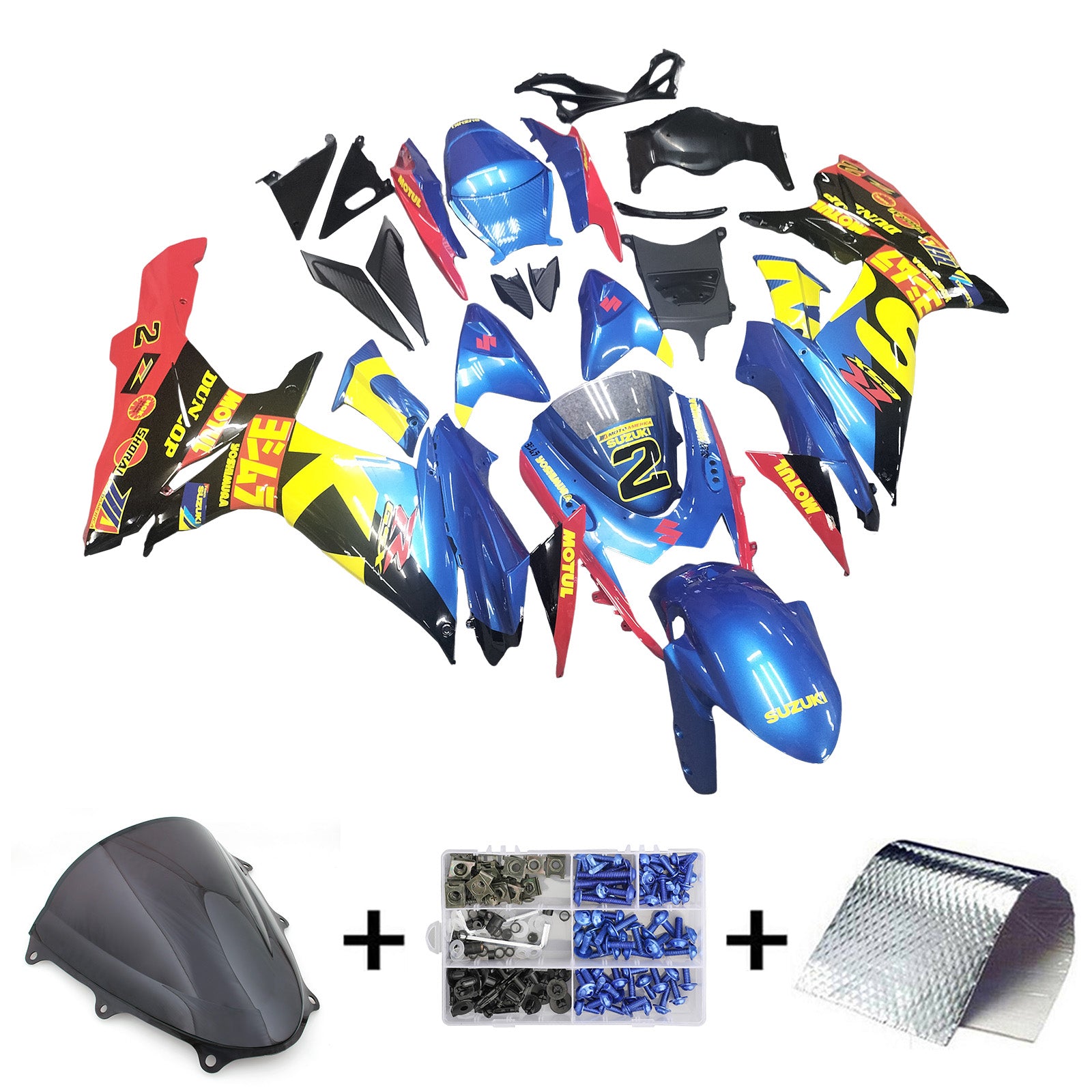 Amotopart 2011-2024 GSXR 600/750 Suzuki Verkleidungssatz, glänzend blau und gelb