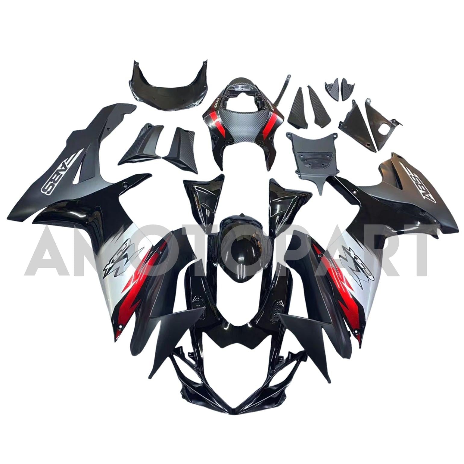 Amotopart 2011-2025 GSXR 600/750 Suzuki Black with Red Accents Fairing Kit