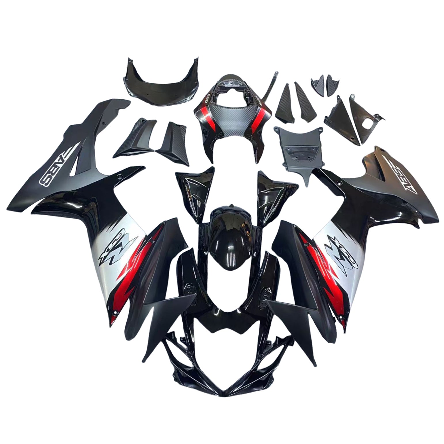 Amotopart 2011-2026 GSXR 600/750 Suzuki Black with Red Accents Fairing Kit