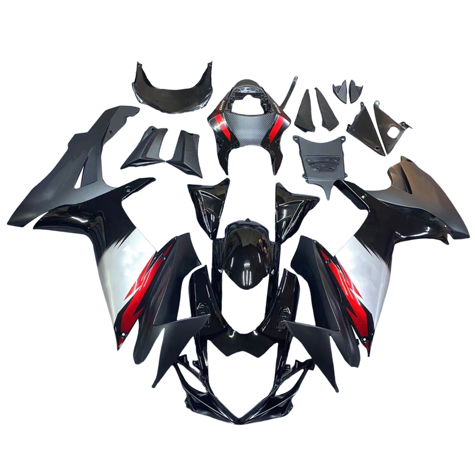 Amotopart 2011-2026 GSXR 600/750 スズキ ブラック レッドアクセント付きフェアリングキット