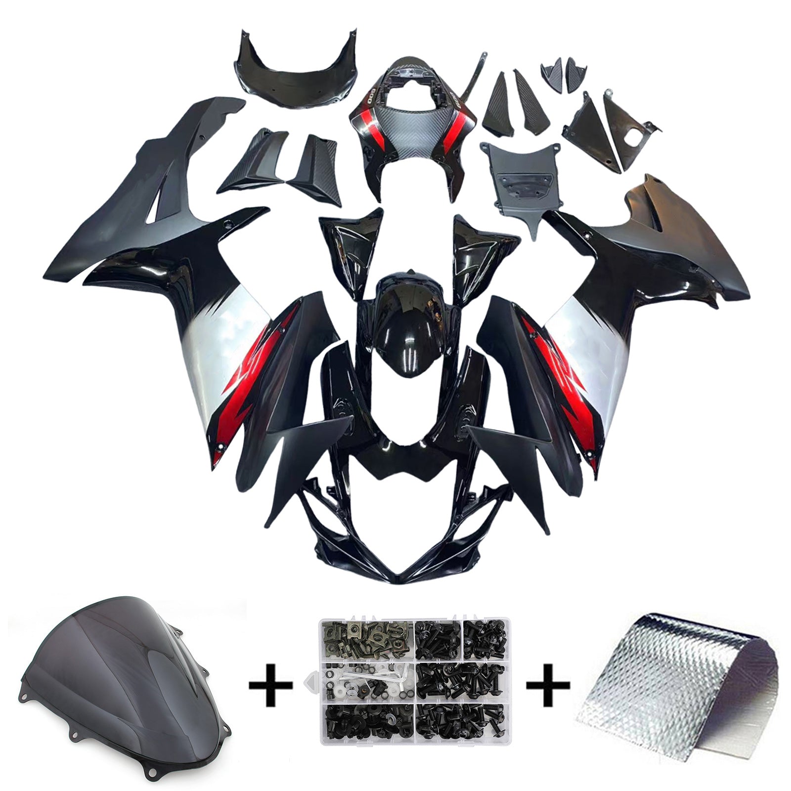 Amotopart 2011-2026 GSXR 600/750 スズキ ブラック レッドアクセント付きフェアリングキット