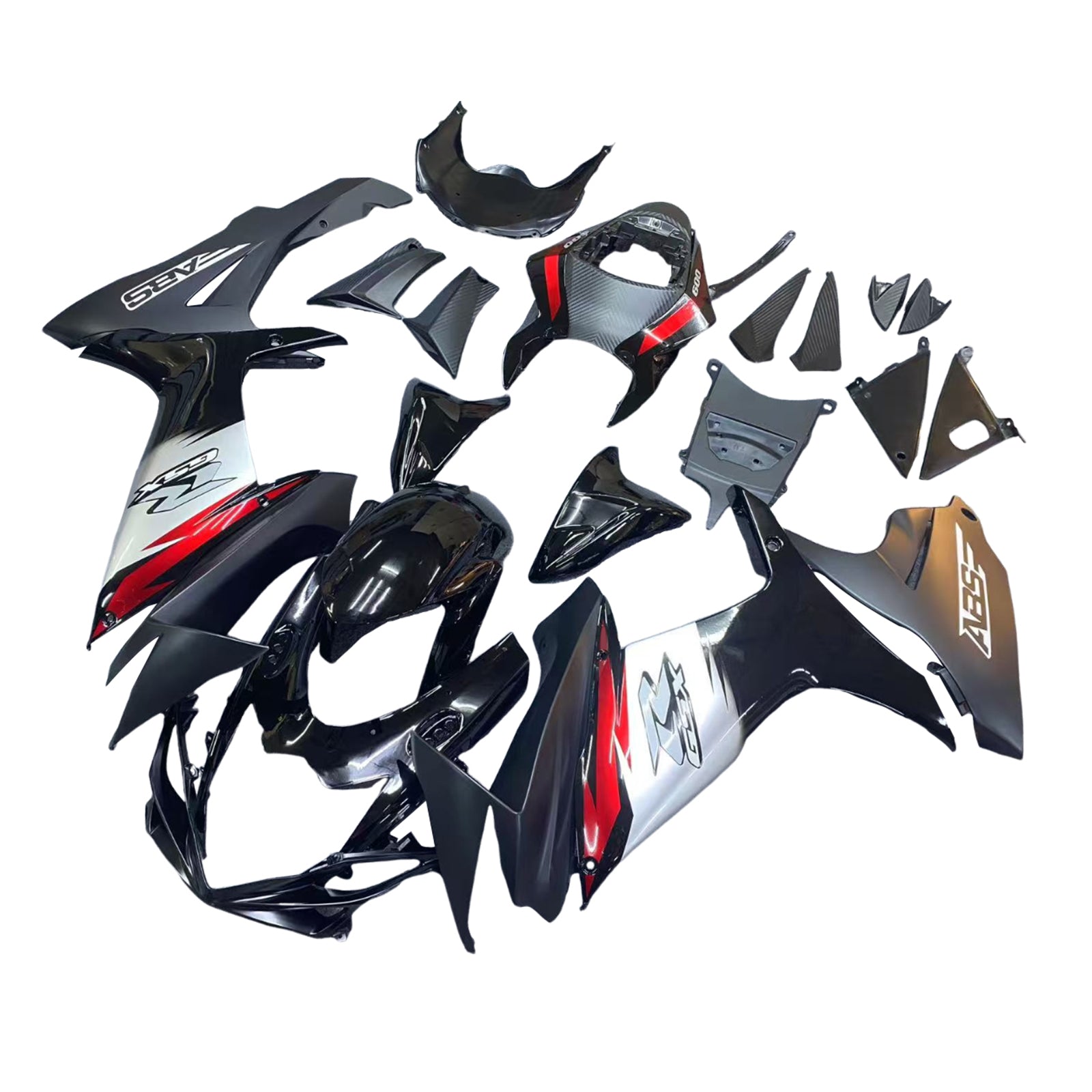 Kit de carenagem Amotopart 2011-2026 GSXR 600/750 Suzuki preto com detalhes em vermelho