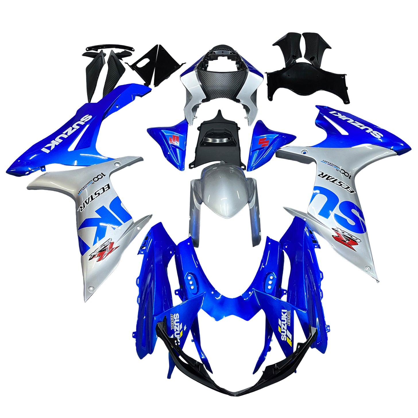 Amotopart 2011-2024 GSXR 600/750 Suzuki Kit de carenado azul y plateado