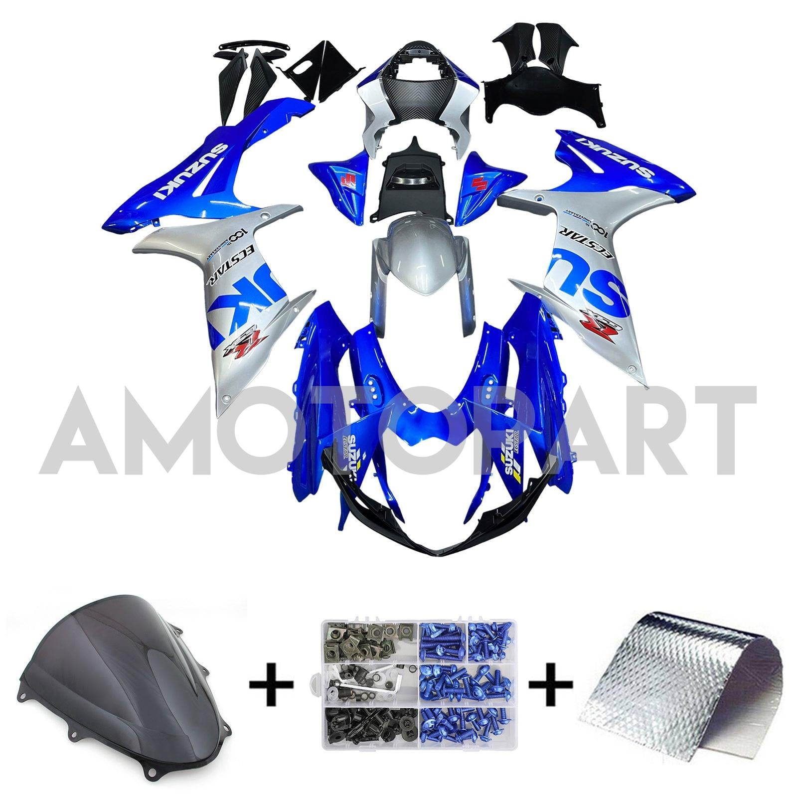 Amotopart 2011-2025 GSXR 600/750 Suzuki Blue&Silver Fairing Kit
