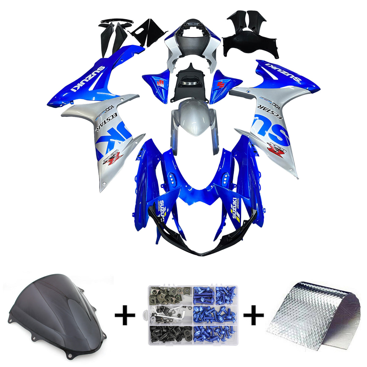 Amotopart 2011-2024 GSXR 600/750 Suzuki Blau&amp;Silber Verkleidungssatz