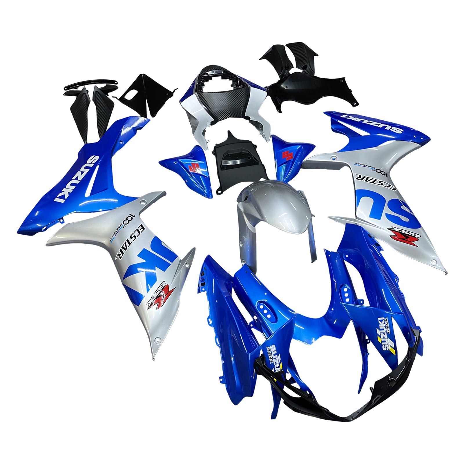 Amotopart 2011-2024 GSXR 600/750 Suzuki Blue&Silver Fairing Kit