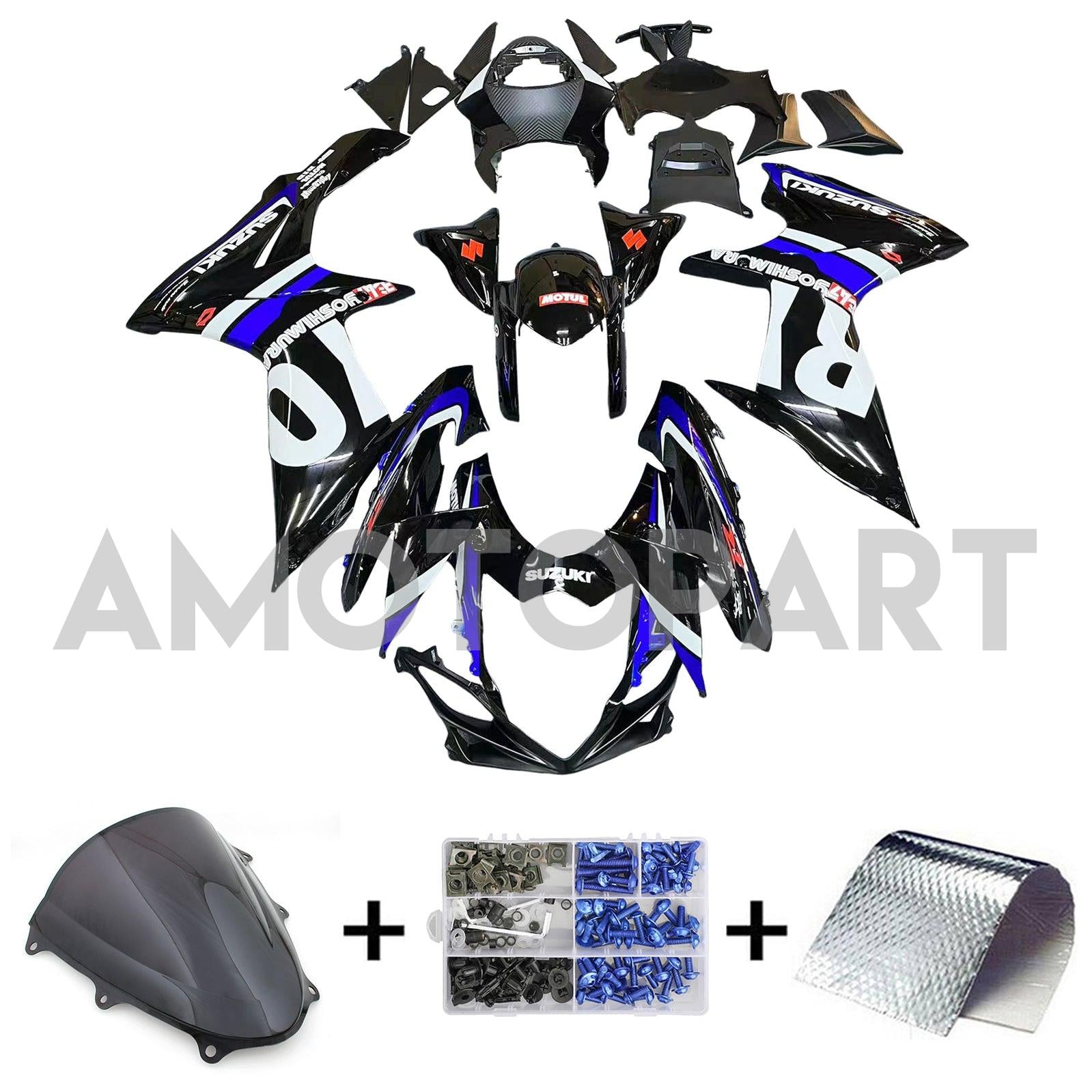 Amotopart 2011-2025 GSXR 600/750 Suzuki Black With Blue Accenters Style1 Fairing Kit