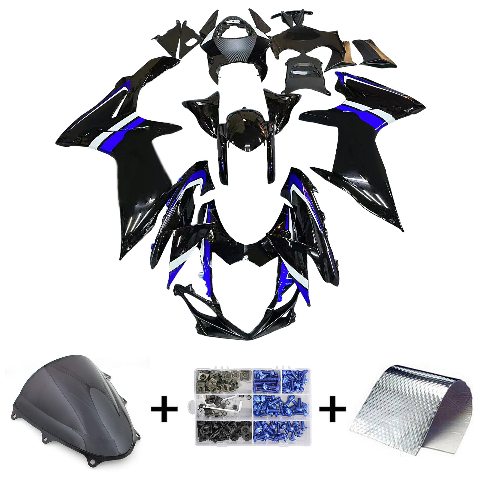 Amotopart 2011-2025 GSXR 600/750 Suzuki Black with Blue Accents Style1 Fairing Kit