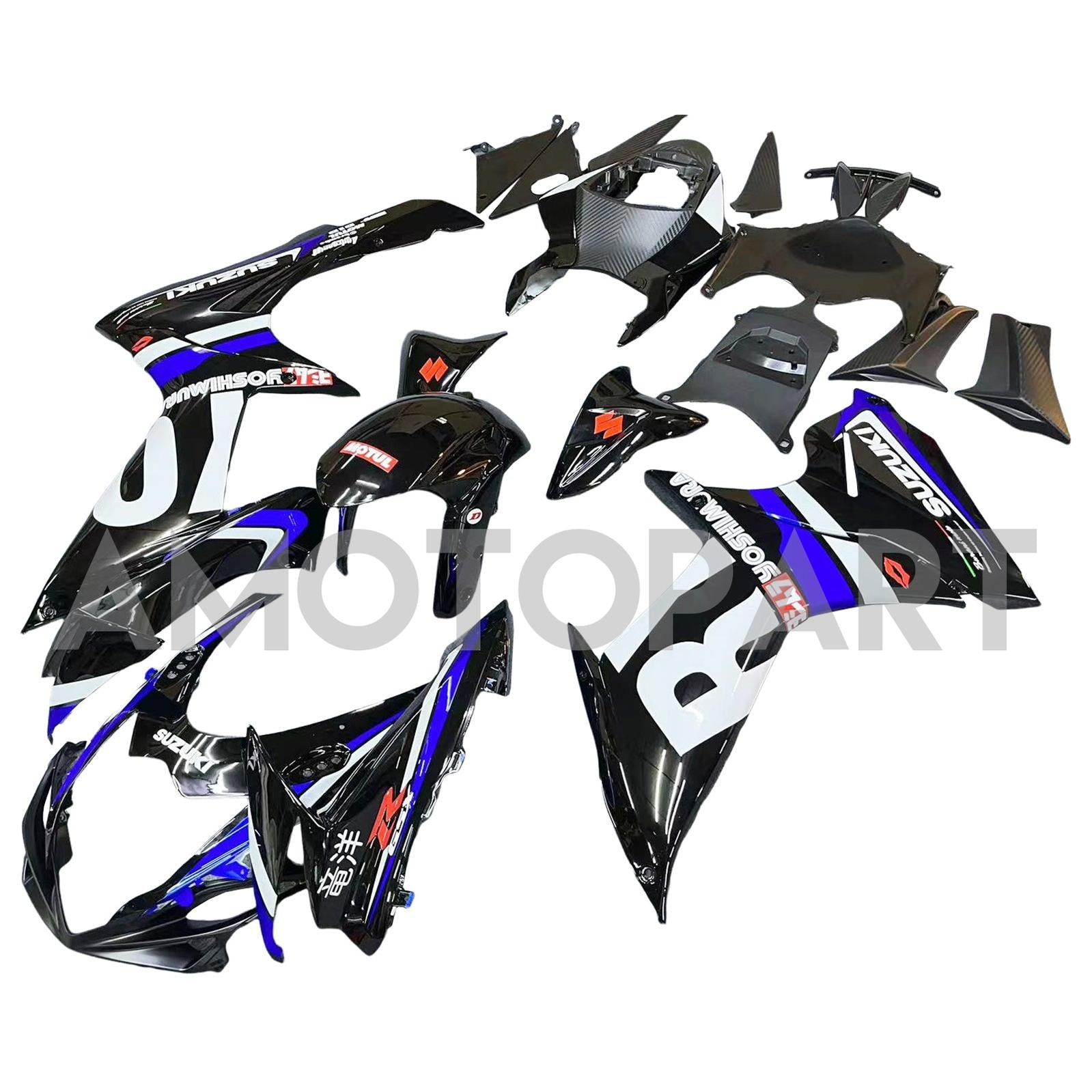 Amotopart 2011-2025 GSXR 600/750 Suzuki Black With Blue Accenters Style1 Fairing Kit