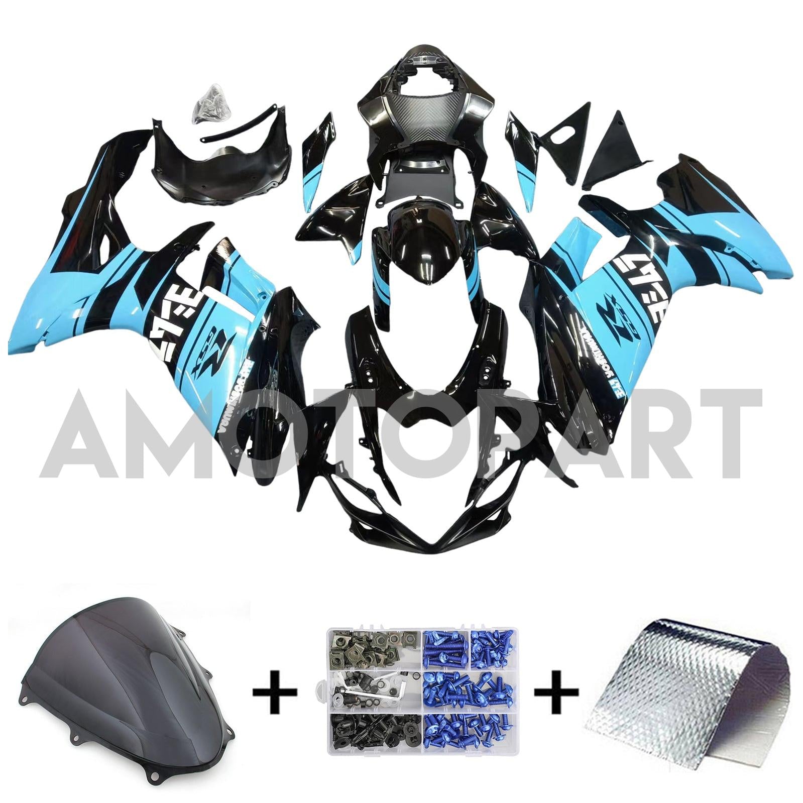 Amotopart 2011-2025 GSXR 600/750 Suzuki Gloss Blue & Black Style 1 Fairing Kit