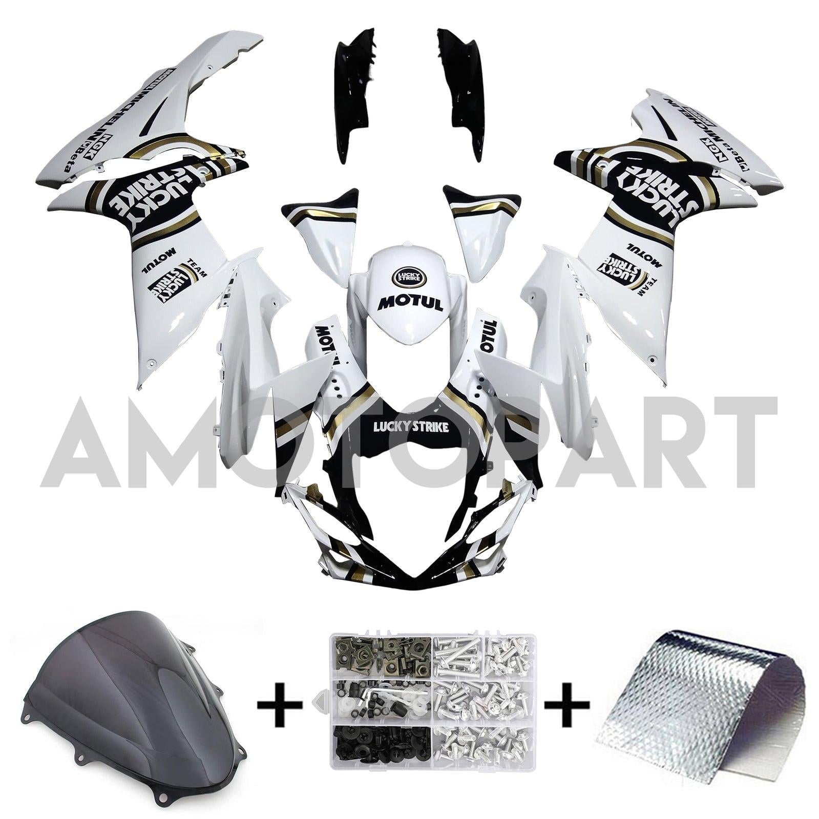 AMOTOPT 2011-2025 K11 GSXR 600/750 Suzuki White com Kit de carenagem de detalhes em preto