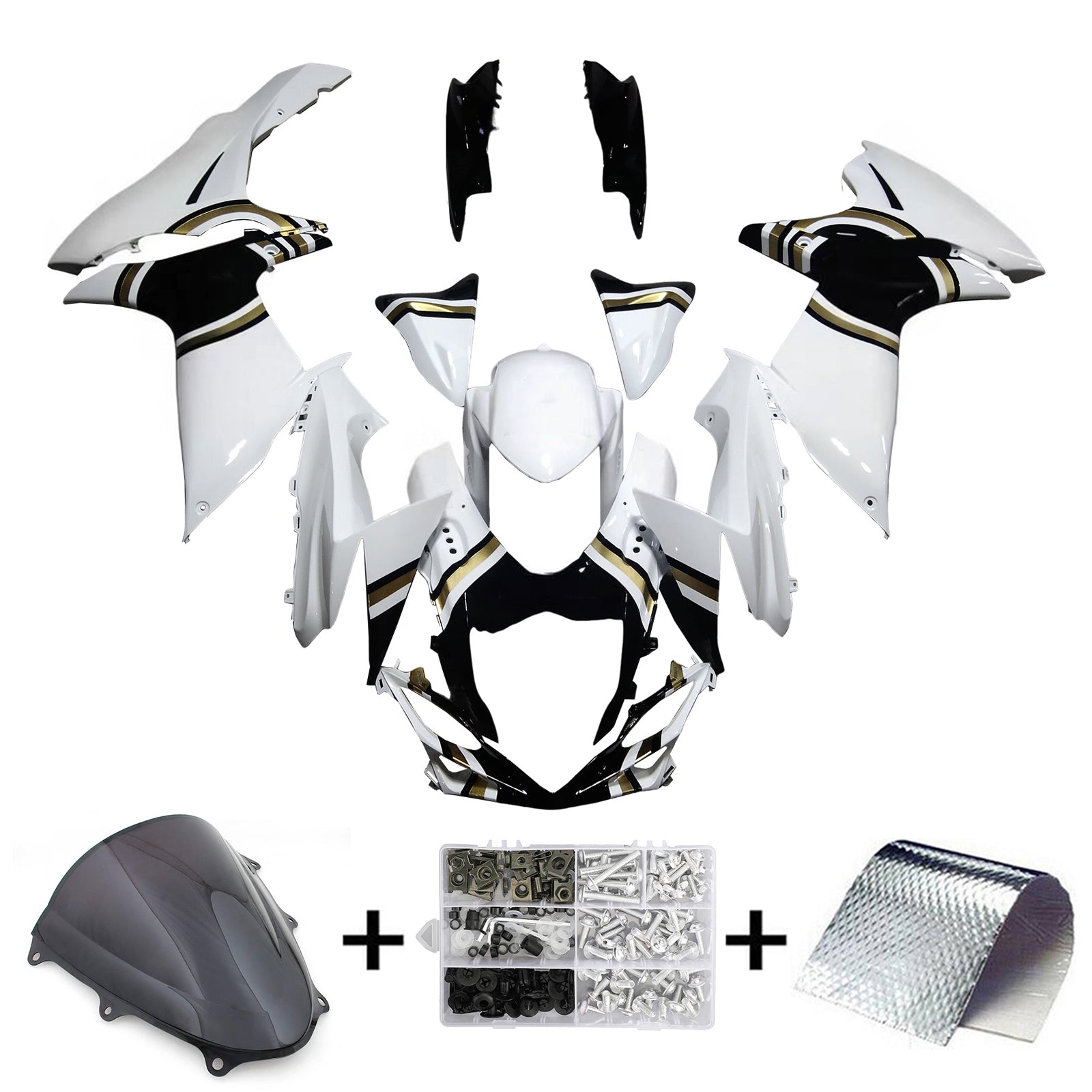 Amotopart 2011-2026 K11 GSXR 600/750 Suzuki White with Black Accents Fairing Kit