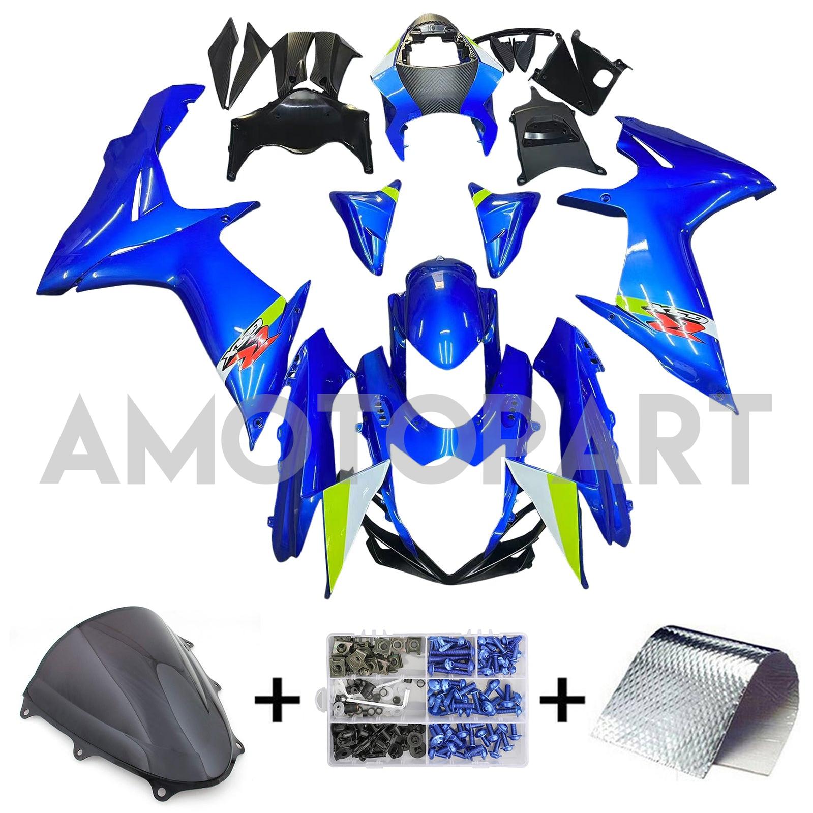 AMOTOPT 2011-2025 K11 GSXR 600/750 Suzuki Blue com kit de carenagem de detalhes em neon amarelo