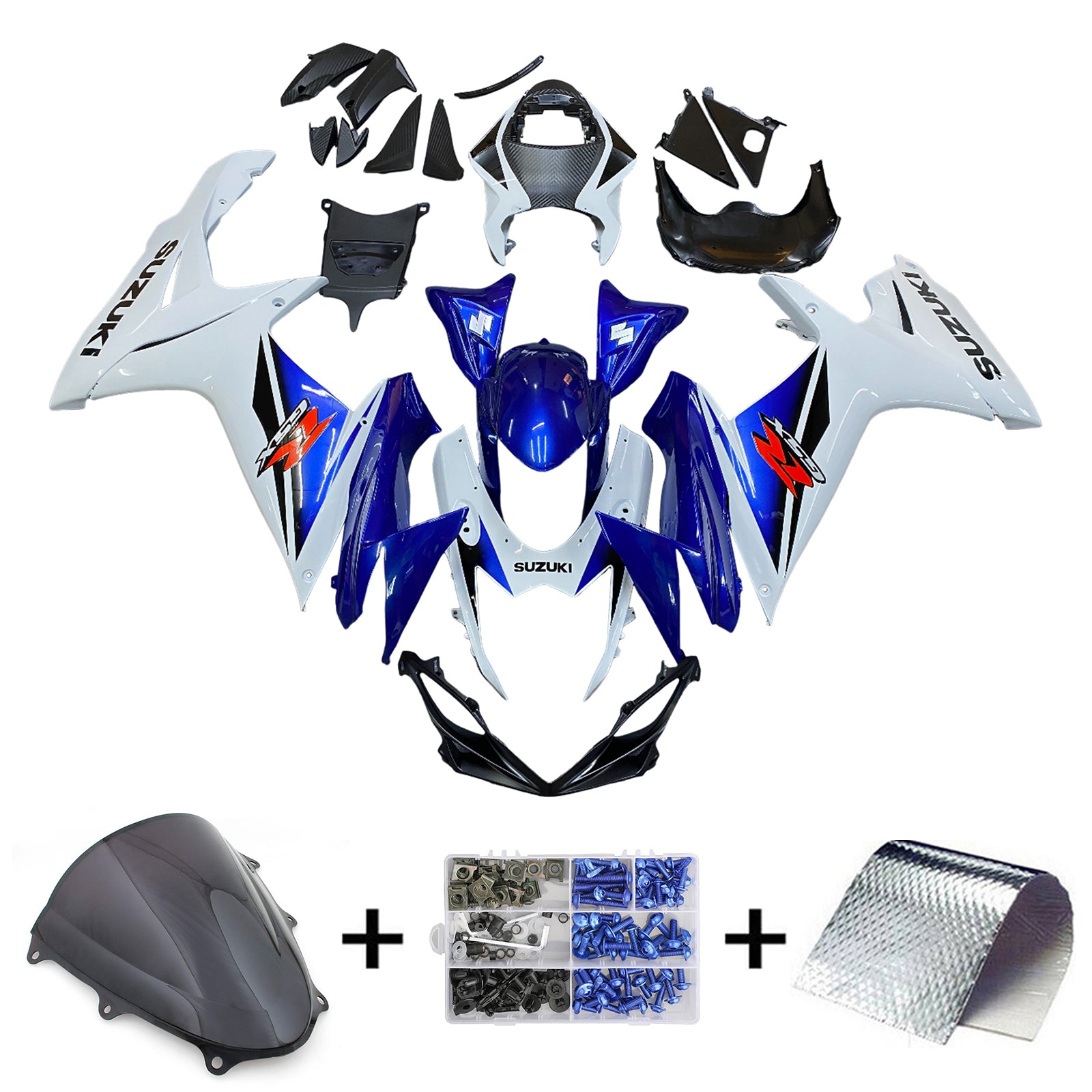 Amotopart 2011-2024 K11 GSXR 600/750 Suzuki Bleu&Blanc Style1 Kit de carénage