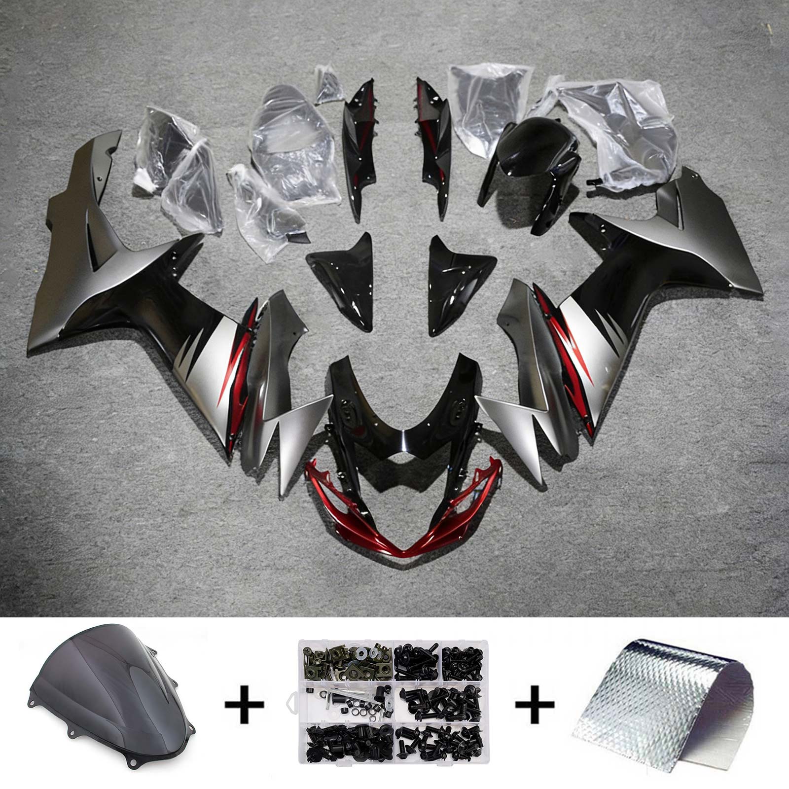 Amotopart 2011-2026 Suzuki GSXR 600/750 šedá červená černá sada kapotáže