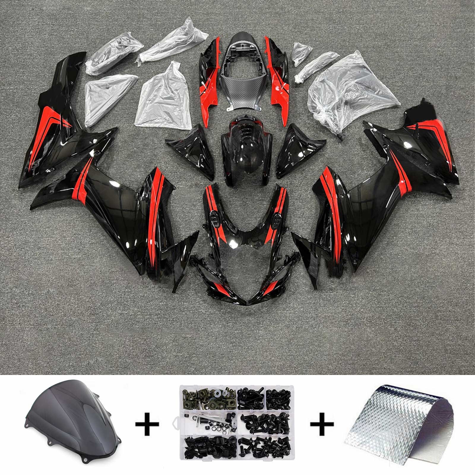 Amotopart 2011-2026 Suzuki GSXR 600/750 Black Red Fairing Kit