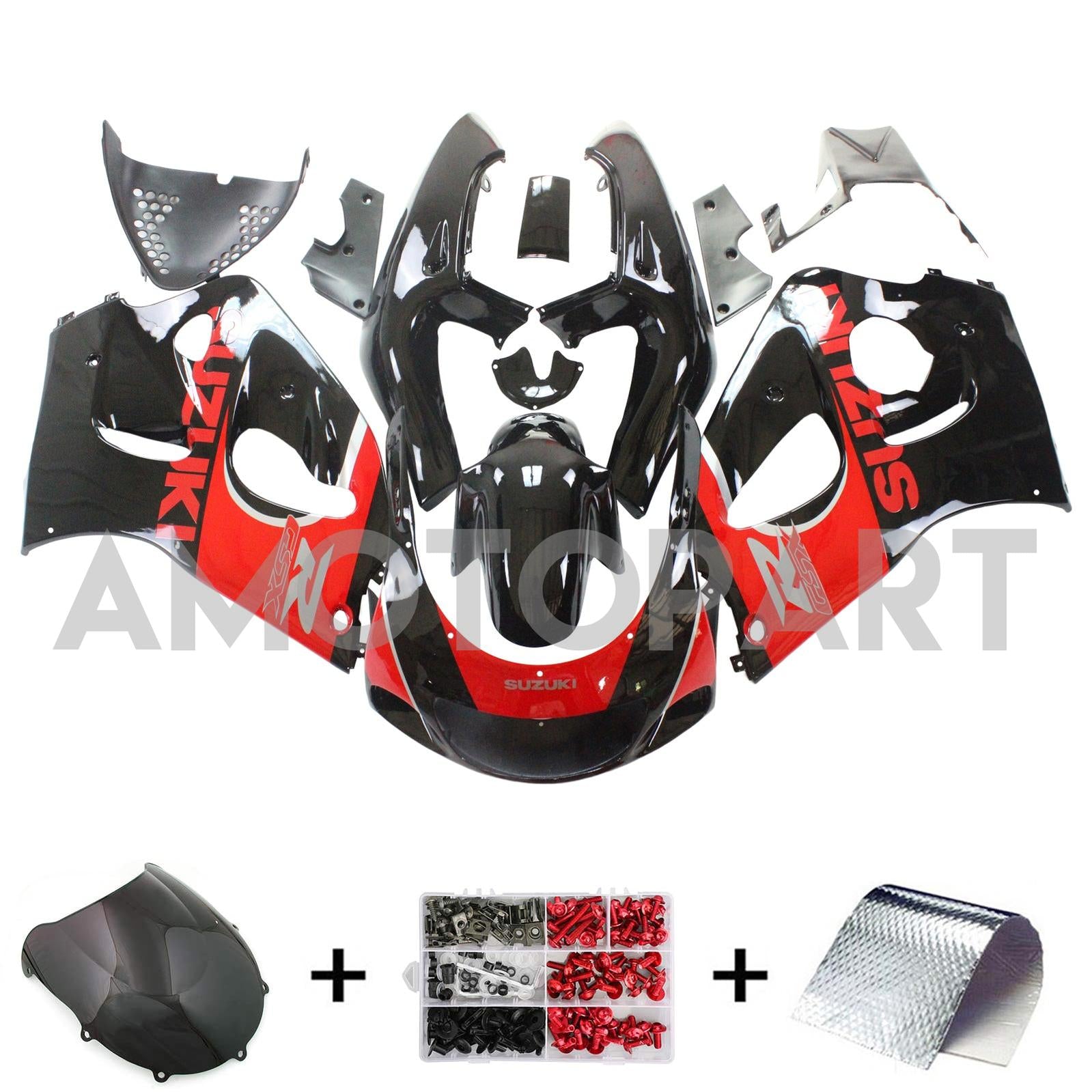 Amotopart Suzuki 1996-2000 GSXR 600/750 Black Red Fairing Kit