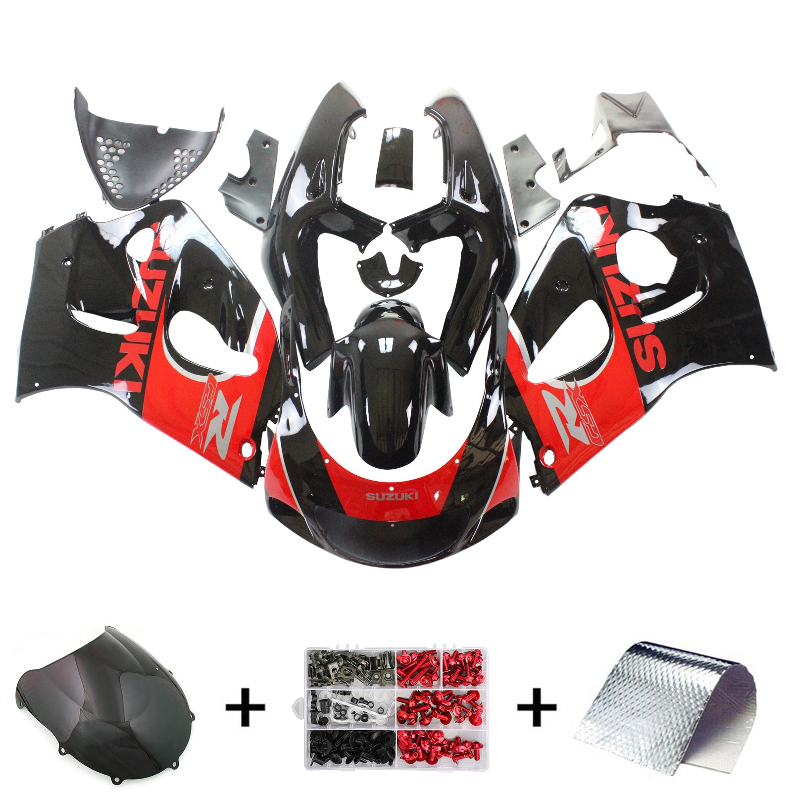 Amotopart Suzuki 1996-2000 GSXR 600/750 Black Red Fairing Kit