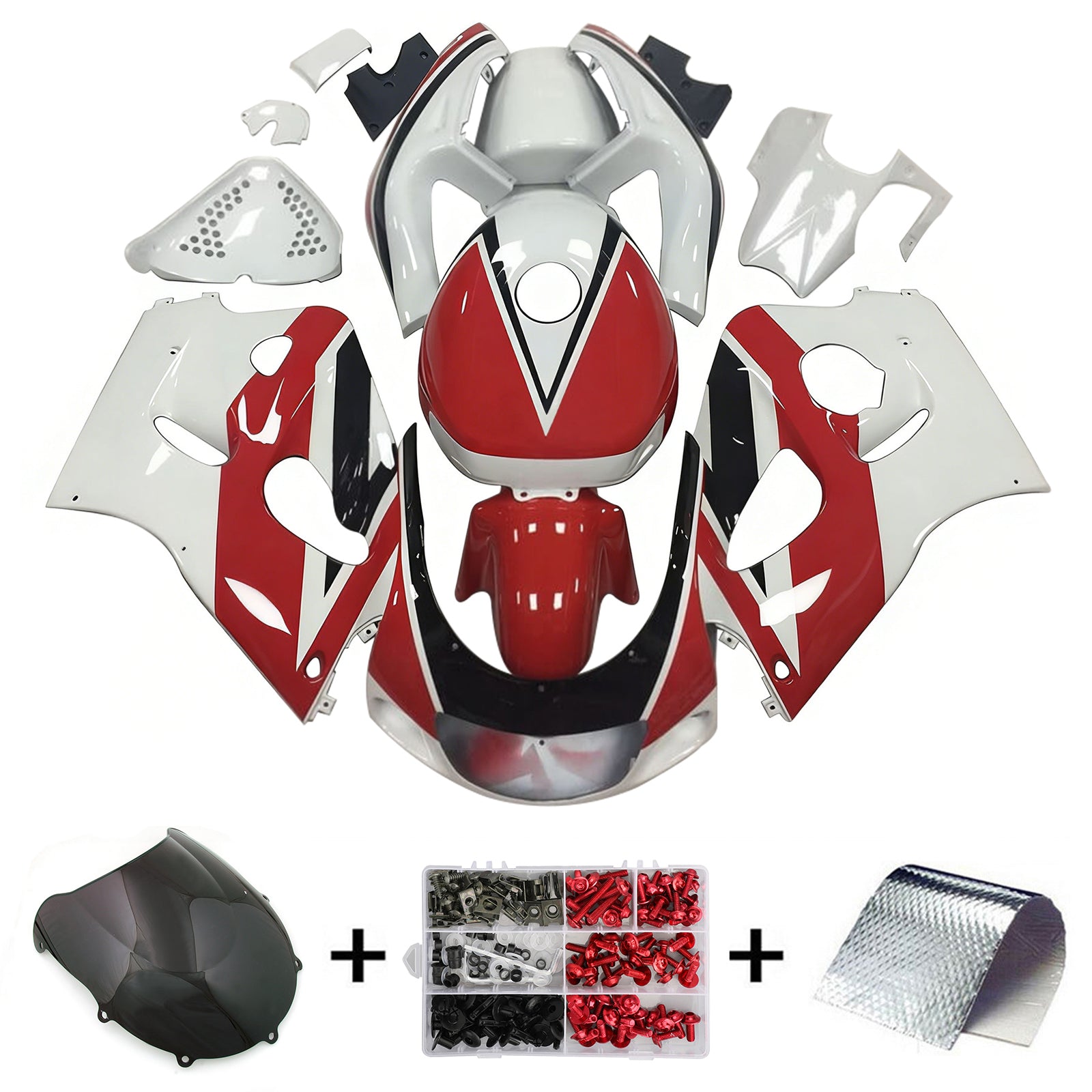 Amotopart Suzuki GSXR600 1996-2000 GSXR750 1996-1999 White & Red Style3 Fairing Kit