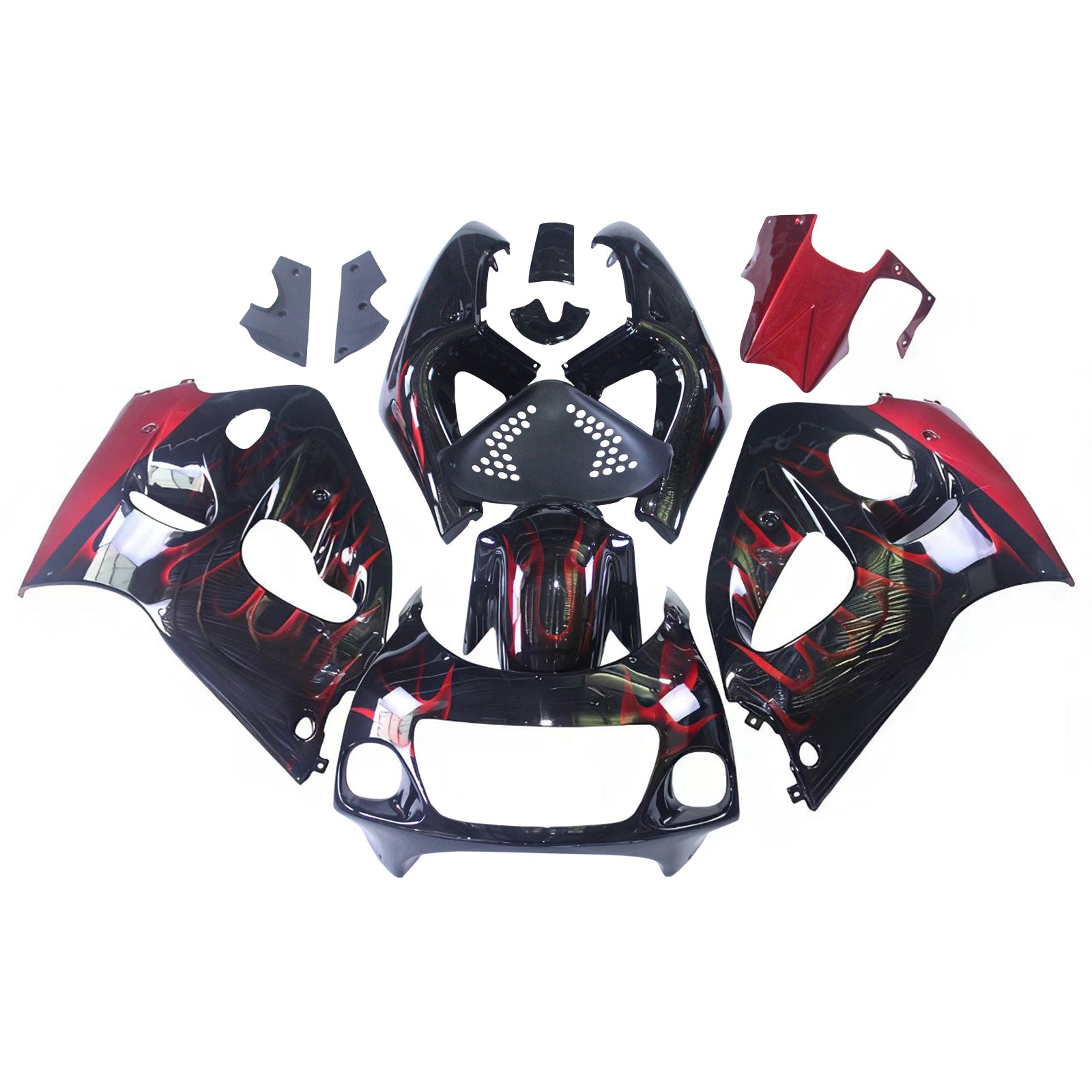 Amotopart Suzuki GSXR600 1996-2000 GSXR750 1996-1999 Blue with Red Flame Style2 Fairing Kit