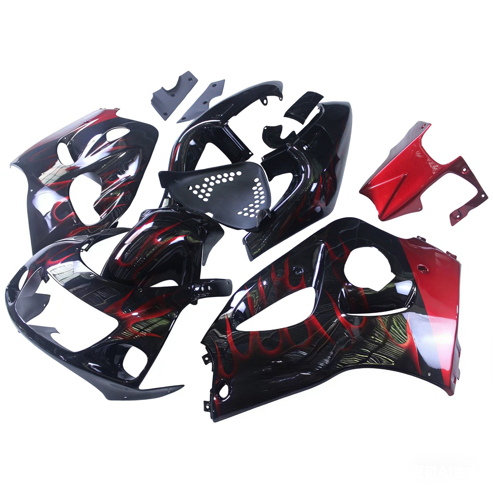 Amotopart Suzuki GSXR600 1996-2000 GSXR750 1996-1999 Blue with Red Flame Style2 Fairing Kit
