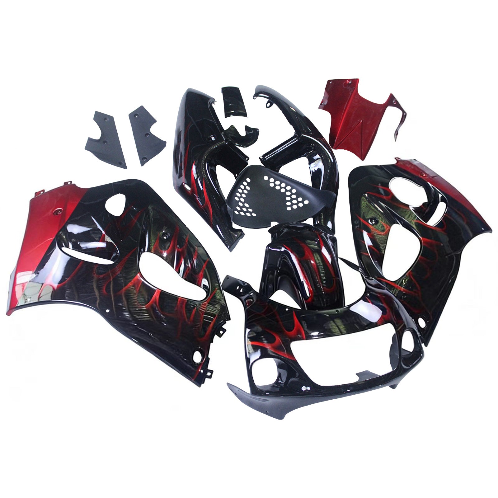 Amotopart Suzuki GSXR600 1996-2000 GSXR750 1996-1999 Blue with Red Flame Style2 Fairing Kit