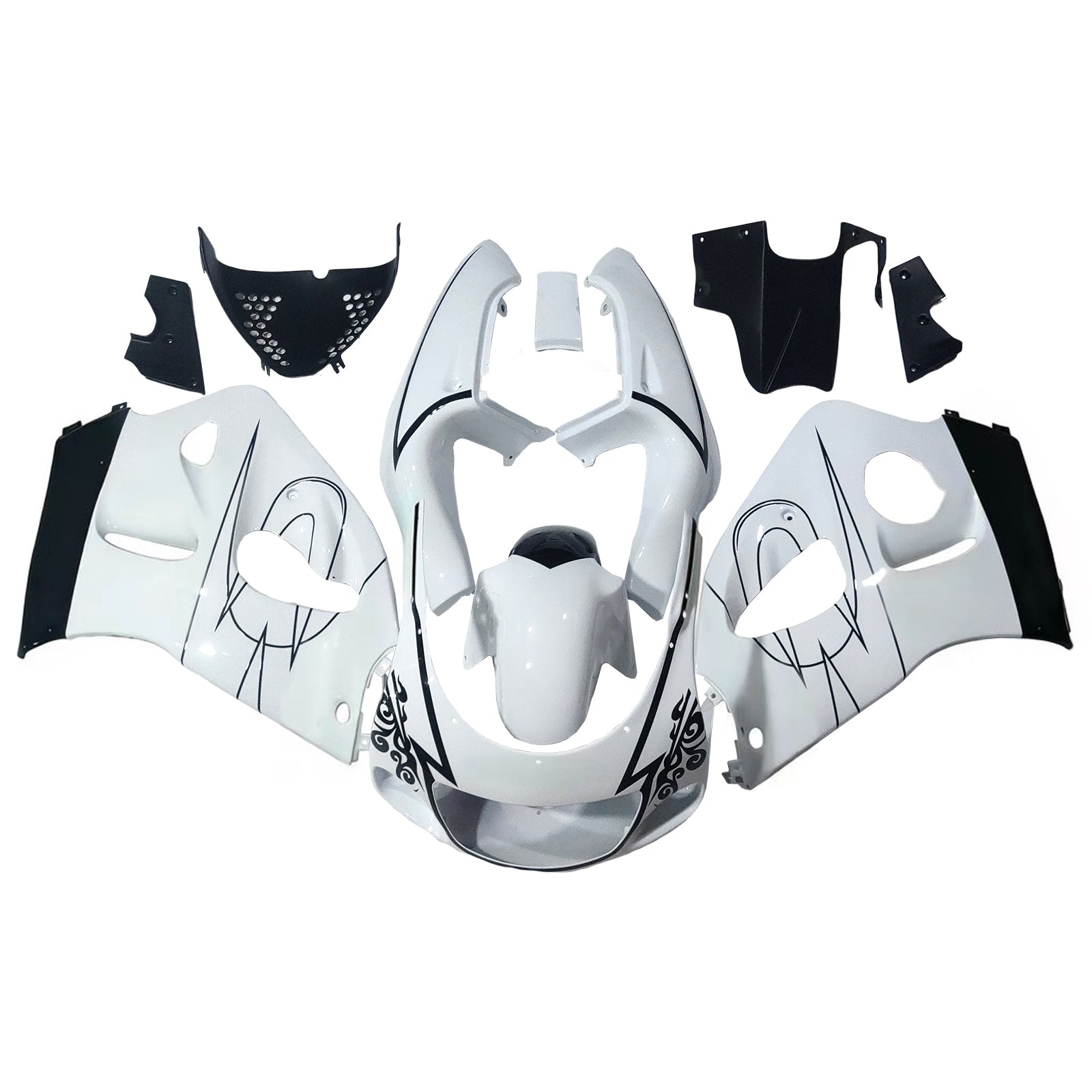 Amotopart Suzuki GSXR600 1996-2000 GSXR750 1996-1999 White with Black Pattern Style2 Fairing Kit