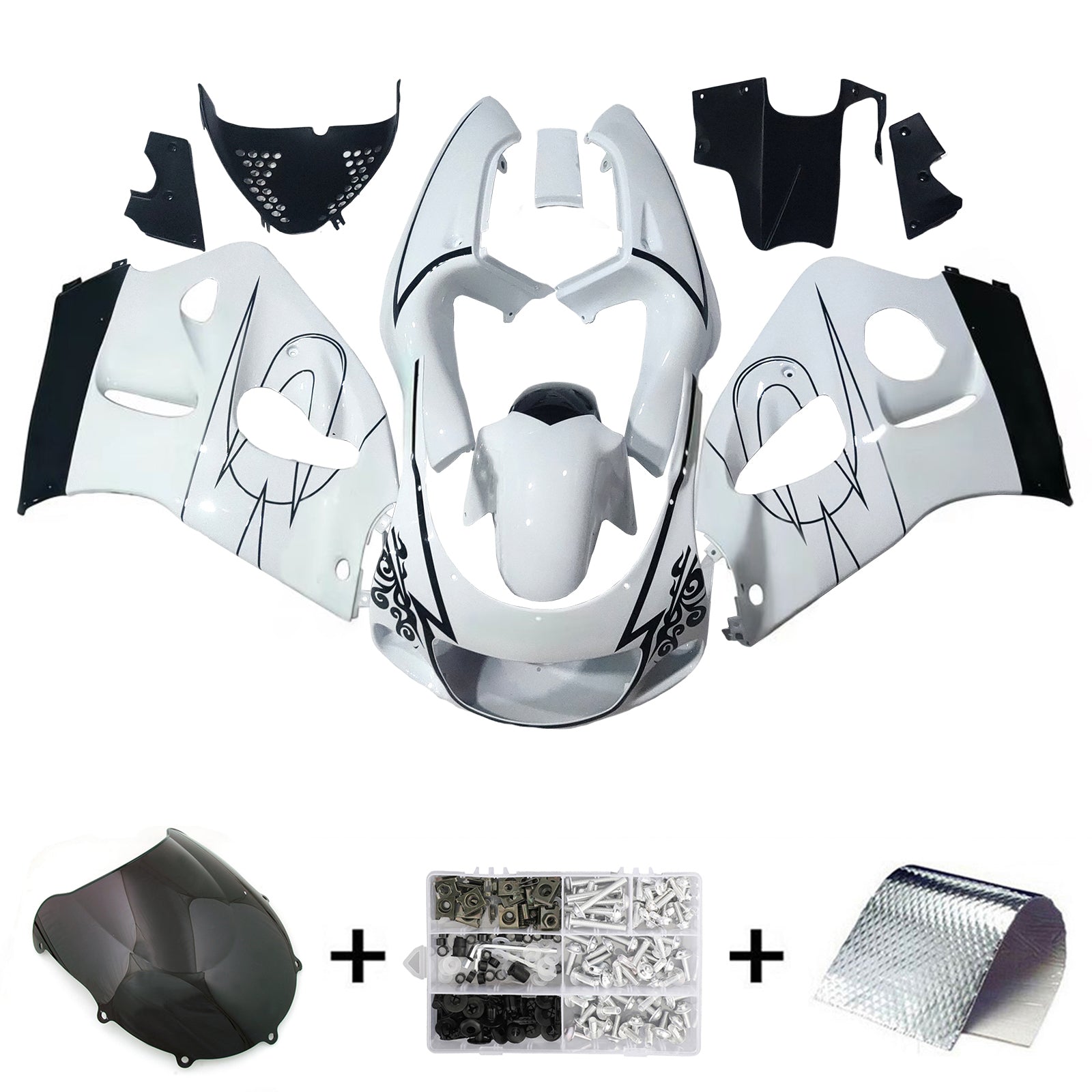 Amotopart Suzuki GSXR600 1996-2000 GSXR750 1996-1999 White with Black Pattern Style2 Fairing Kit