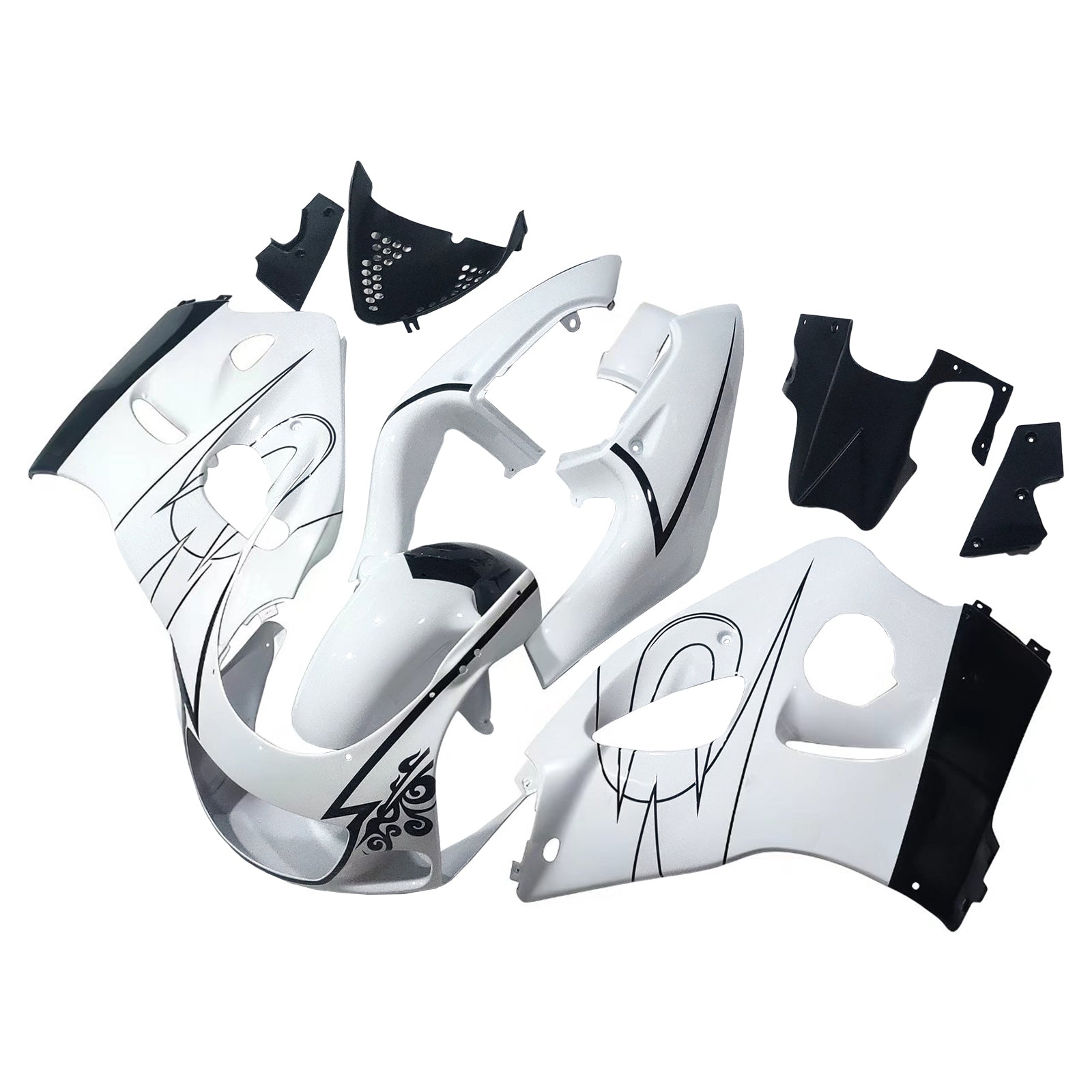 Amotopart Verkleidungsset für Suzuki GSXR600 1996–2000, GSXR750 1996–1999, Weiß mit schwarzem Muster, Style2