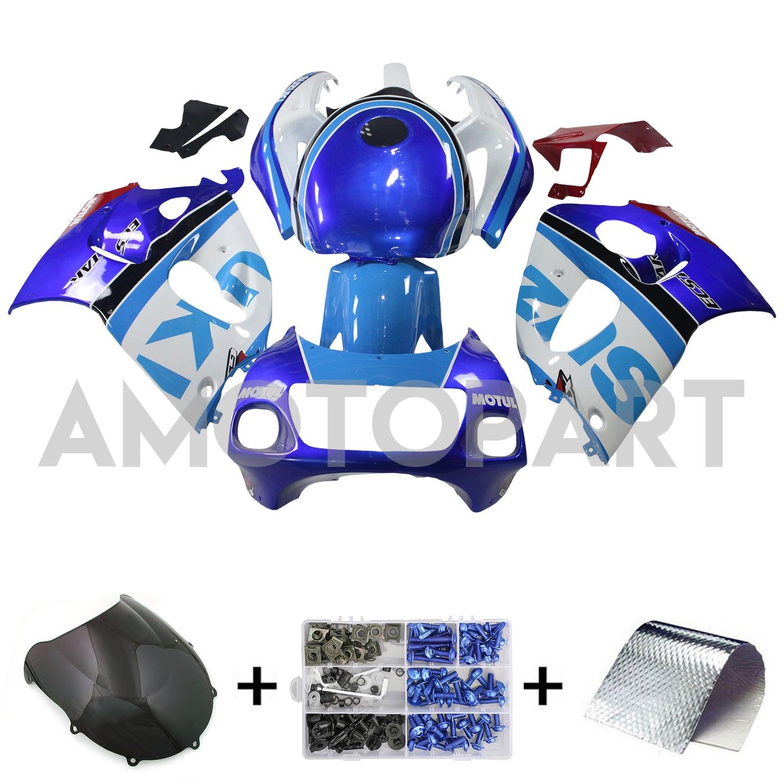 Amotopart Suzuki GSXR600 1996-2000 GSXR750 1996-1999 Blue & White Style6 Kit de carenagem